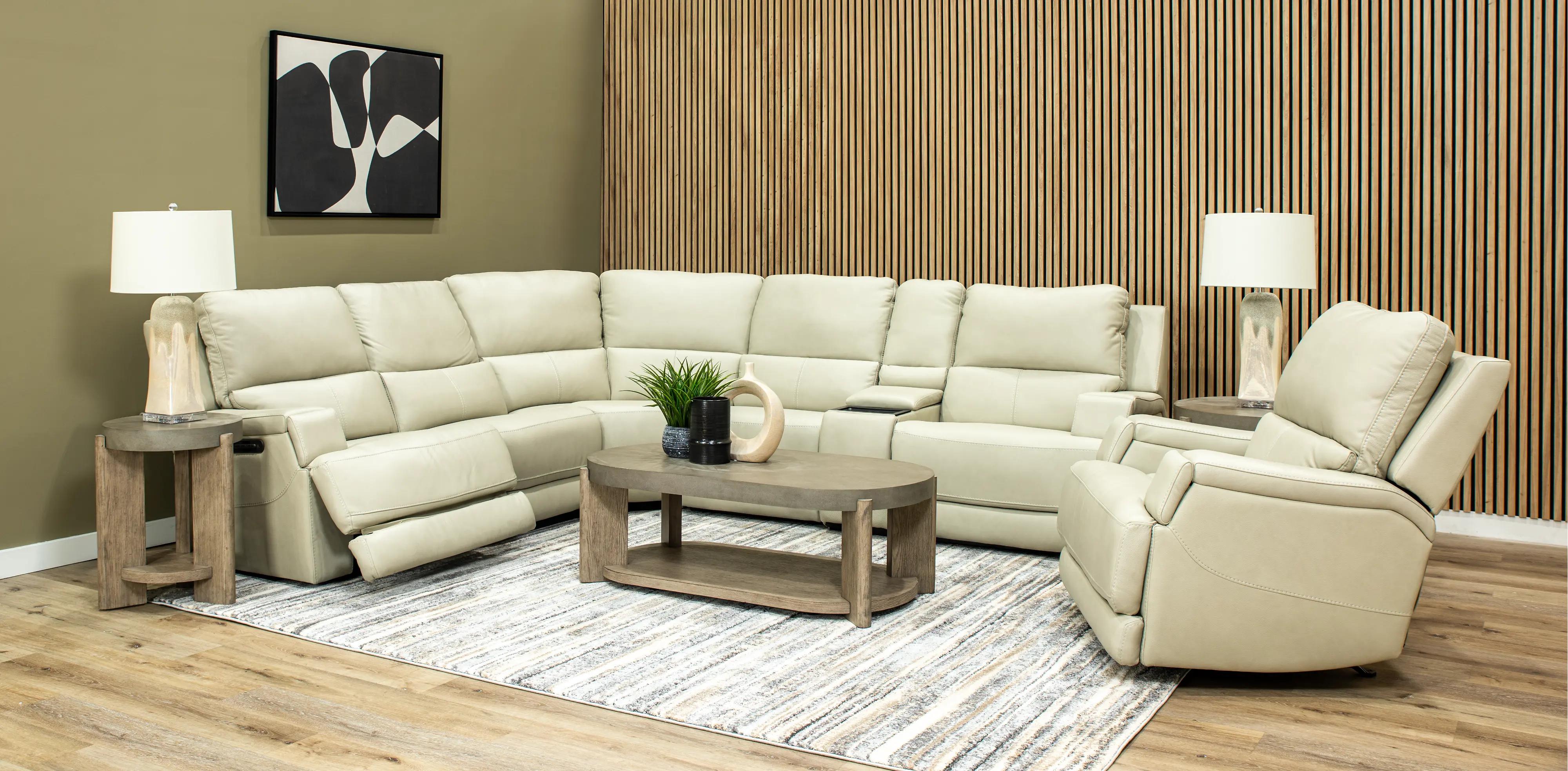 Rushton White Leather 6 Piece Power Reclining Sectional with Multimedia Console-2