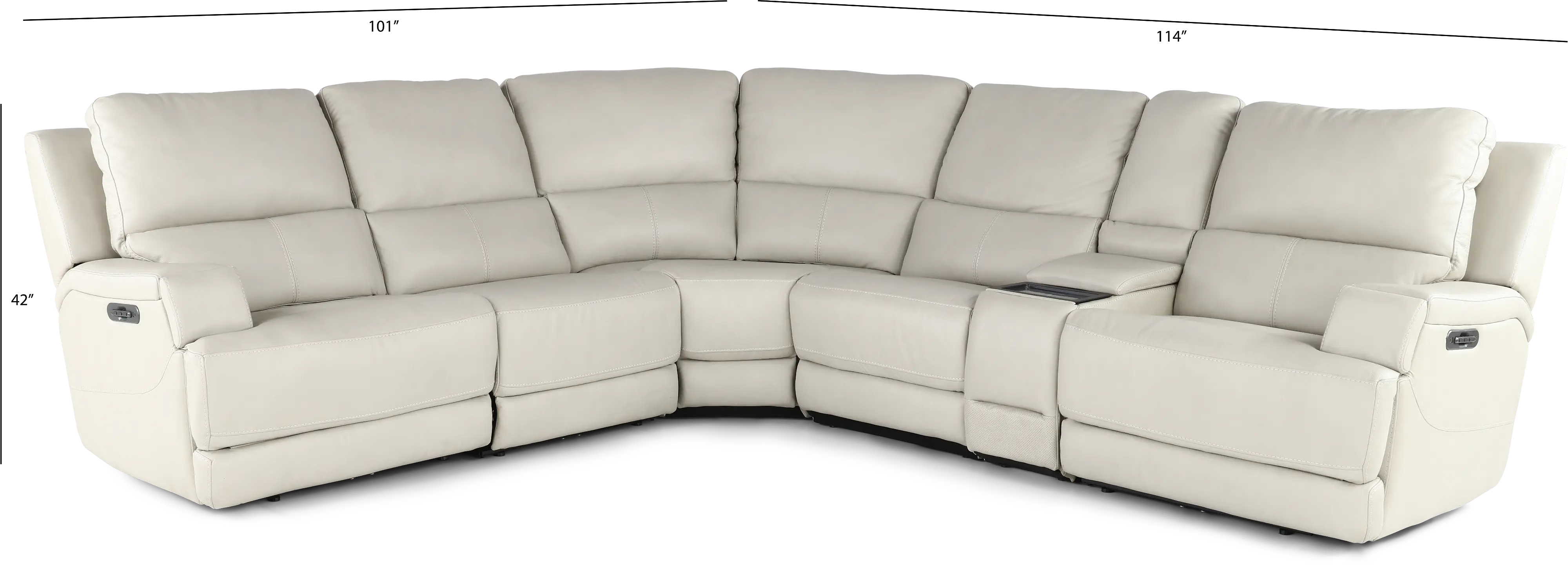 Rushton White Leather 6 Piece Power Reclining Sectional with Multimedia Console-3