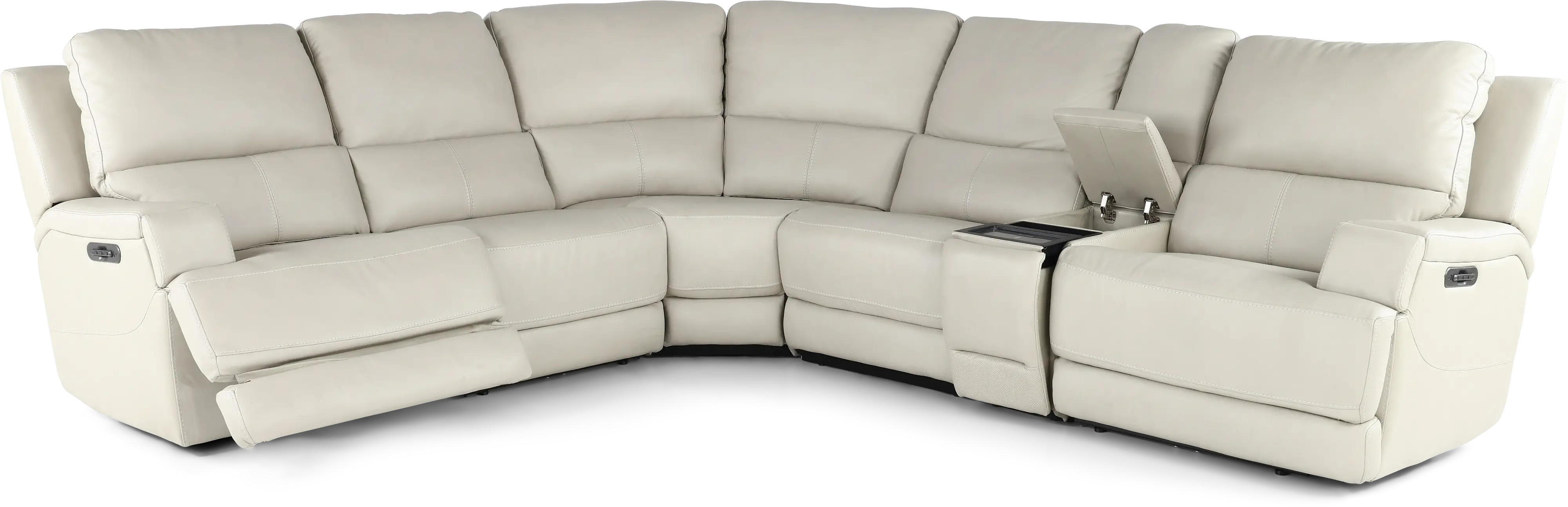 Rushton White Leather 6 Piece Power Reclining Sectional with Multimedia Console-4