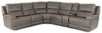 Rushton Lontra Brown Leather 6 Piece Power Reclining Sectional with Multimedia Console