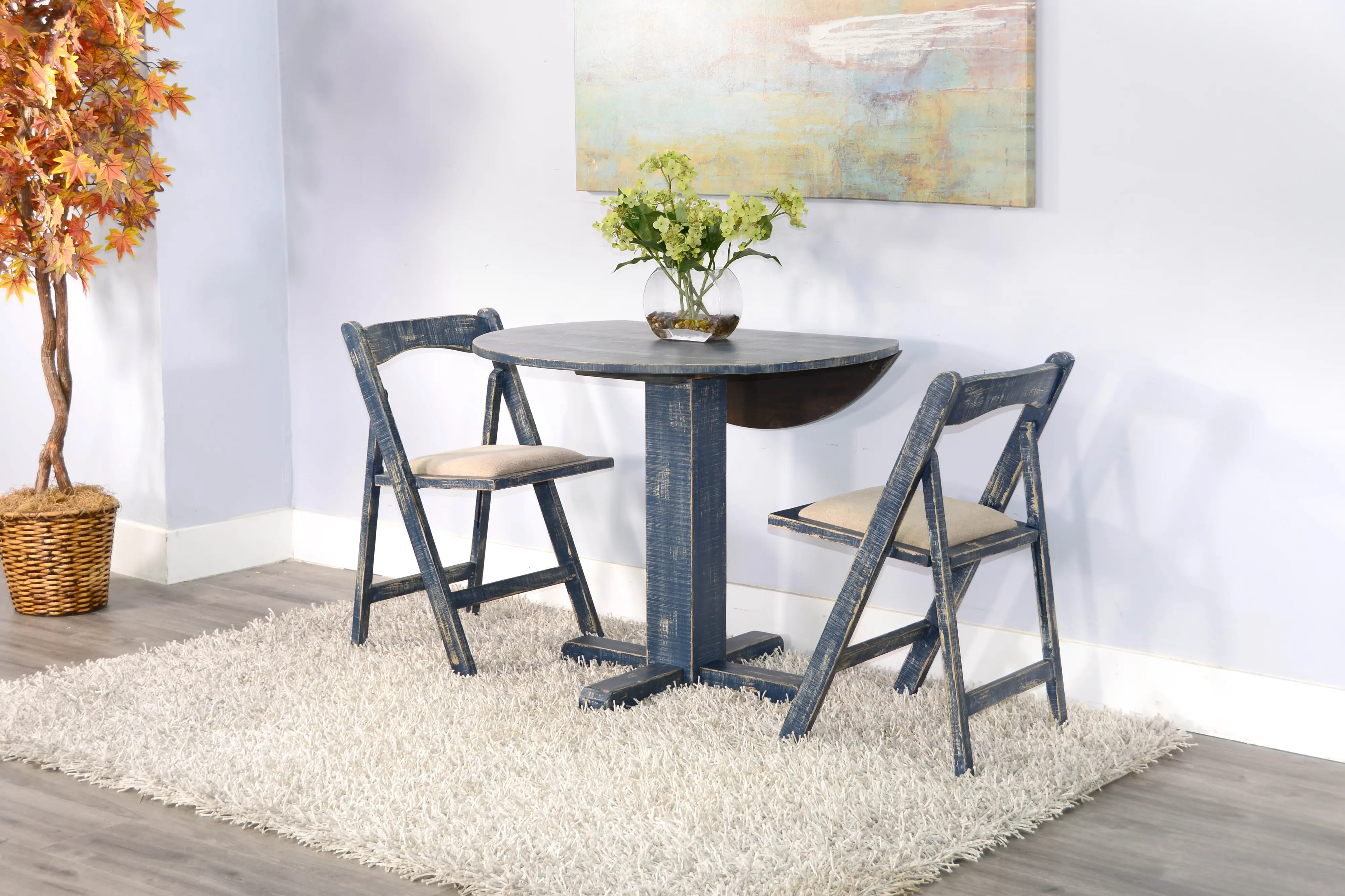 Beach Haven Blue 3 Piece Drop-Leaf Dining Set-2