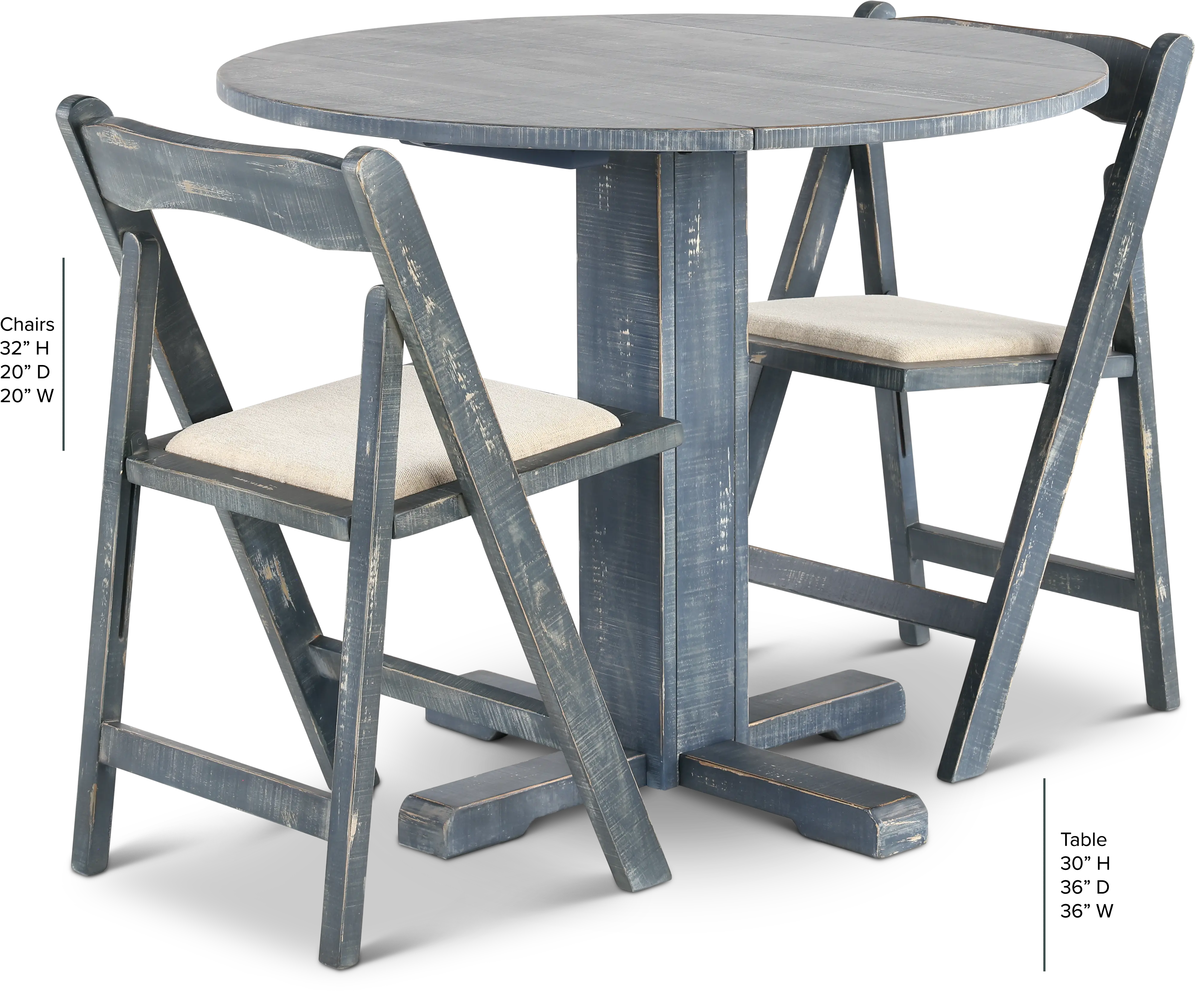 Beach Haven Blue 3 Piece Drop-Leaf Dining Set-3