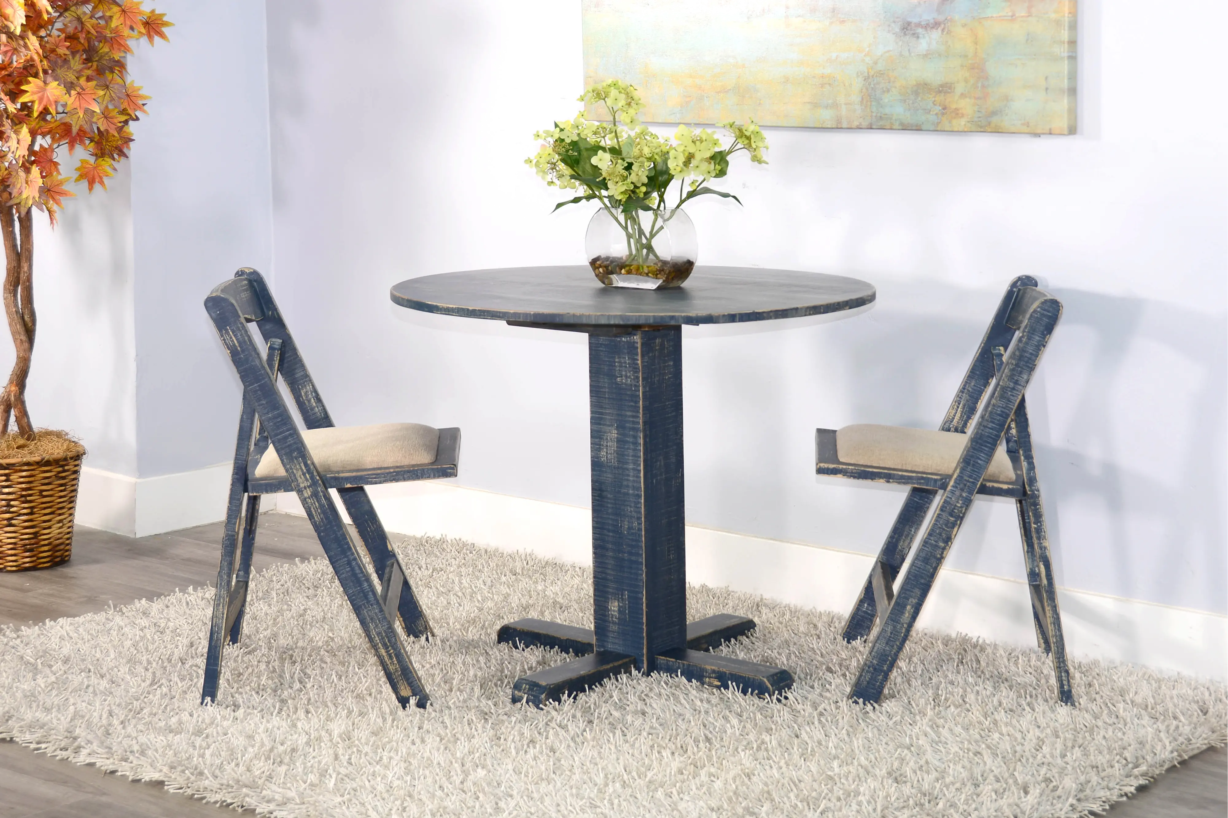 Beach Haven Blue 3 Piece Drop-Leaf Dining Set-9