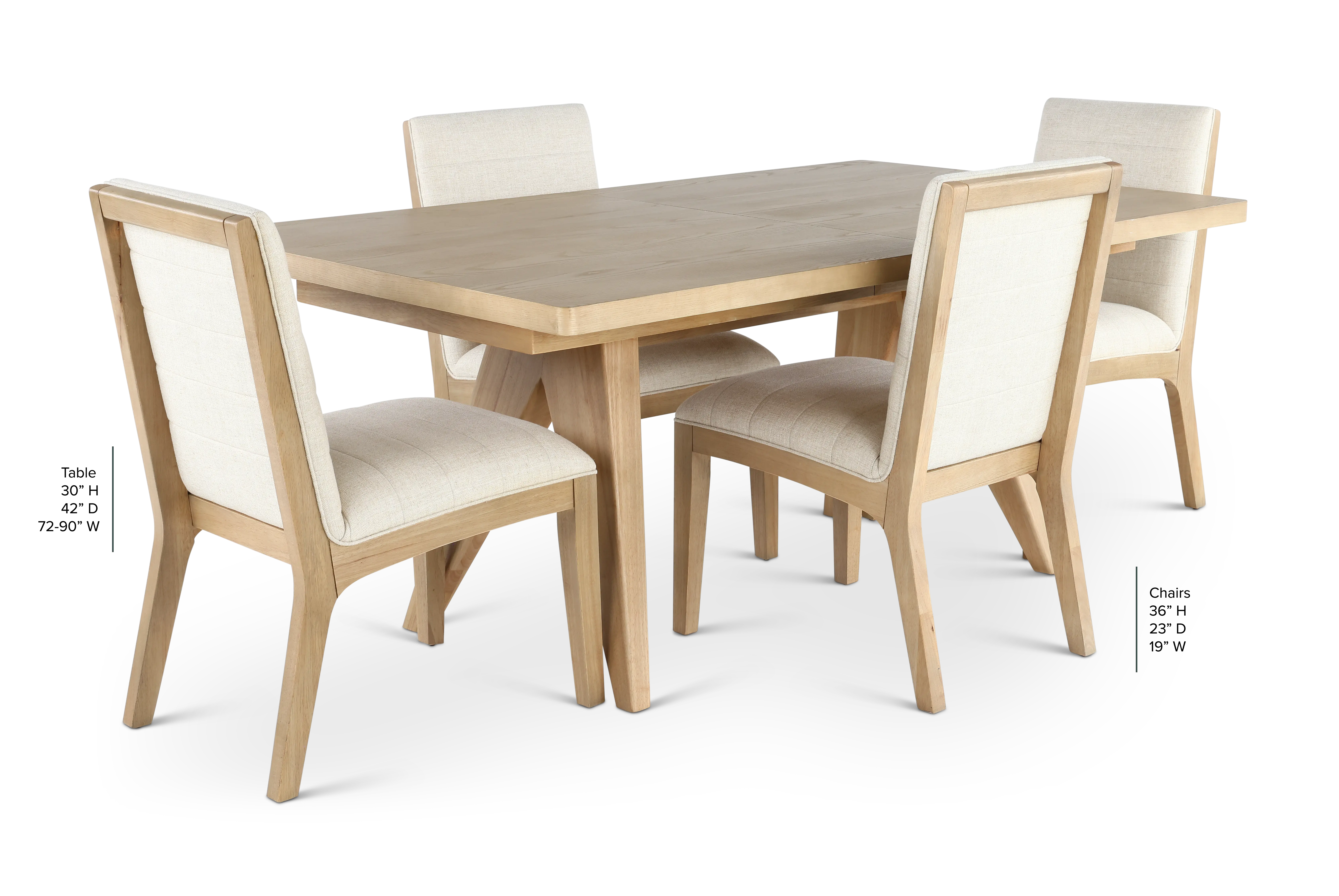Sumire Natural Ash and White Linen 5 Piece Dining Set-3
