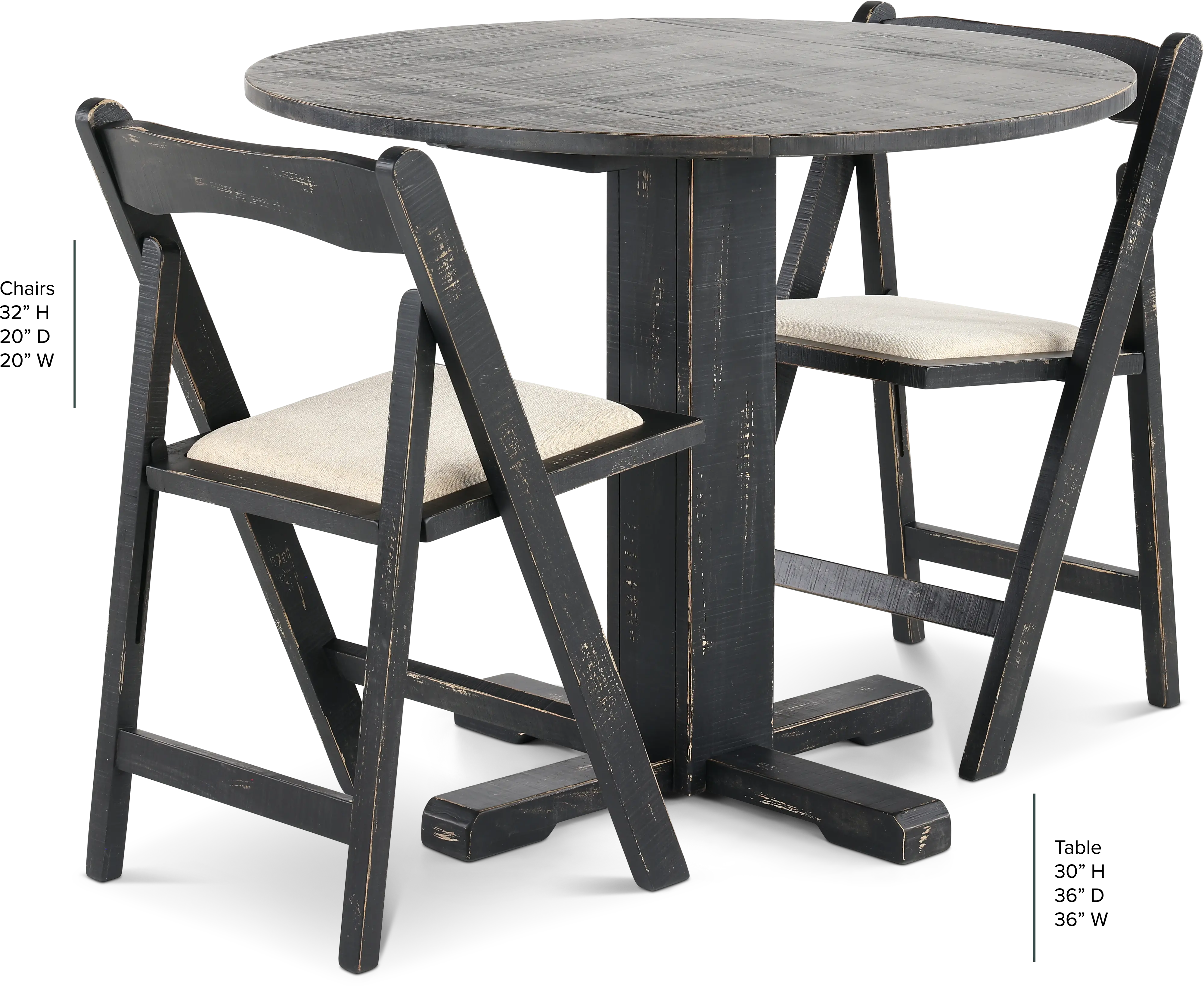 Beach Haven Black 3 Piece Drop-Leaf Dining Set-3