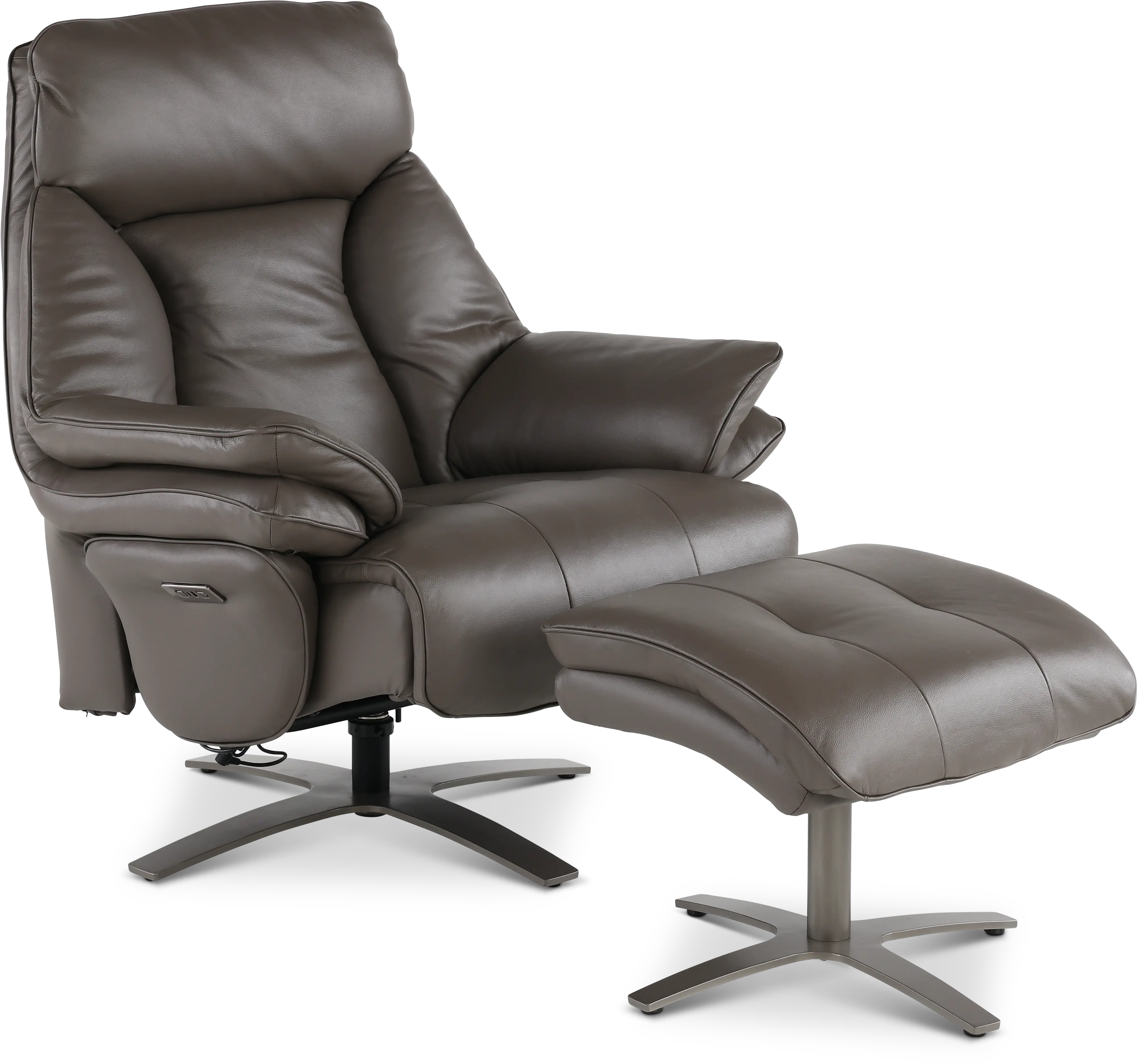 Seas Gray Leather Swivel Power Recliner with Ottoman-1