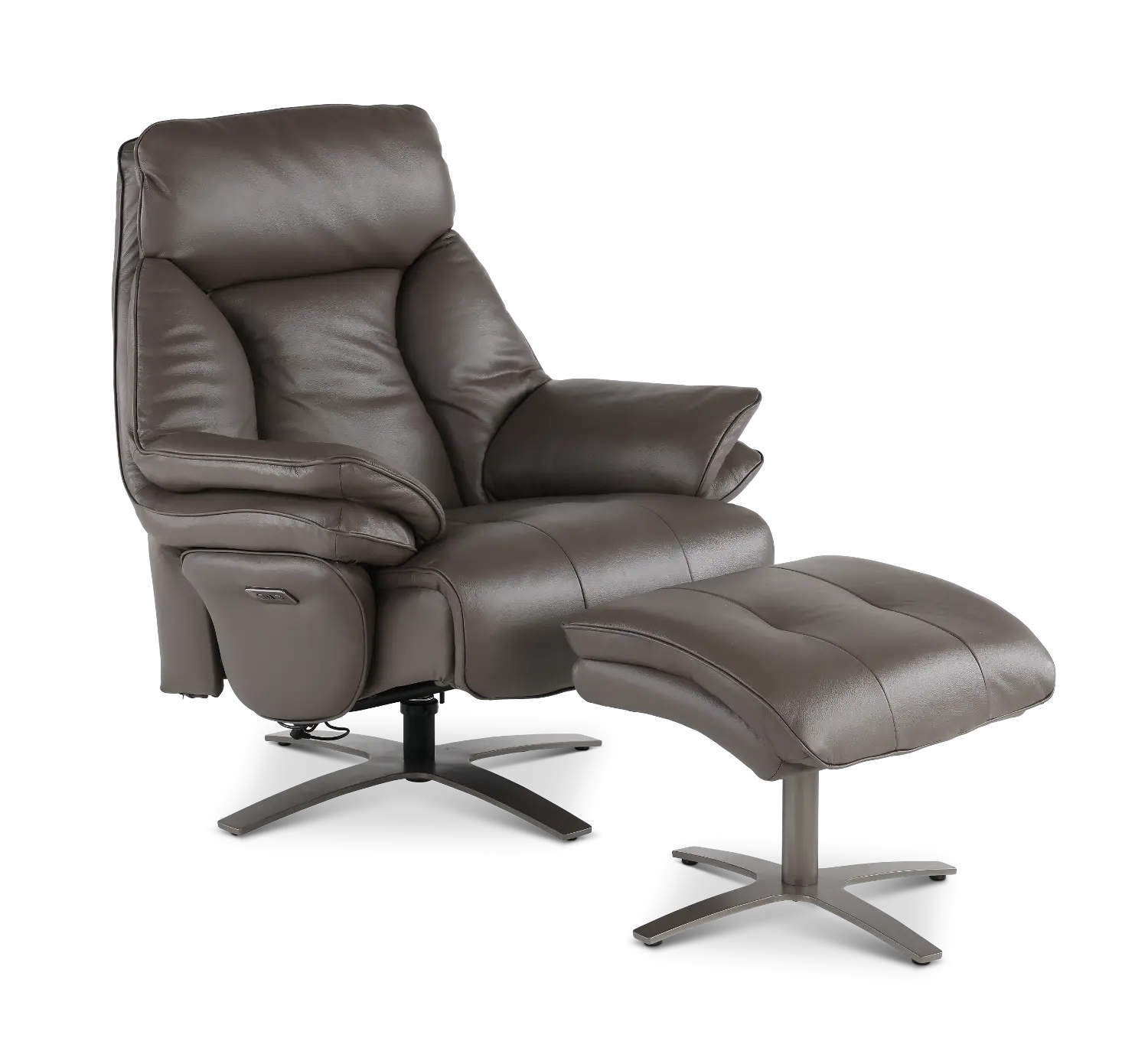 Seas Gray Leather Swivel Power Recliner with Ottoman-1