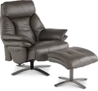 Seas Gray Leather Swivel Power Recliner with Ottoman