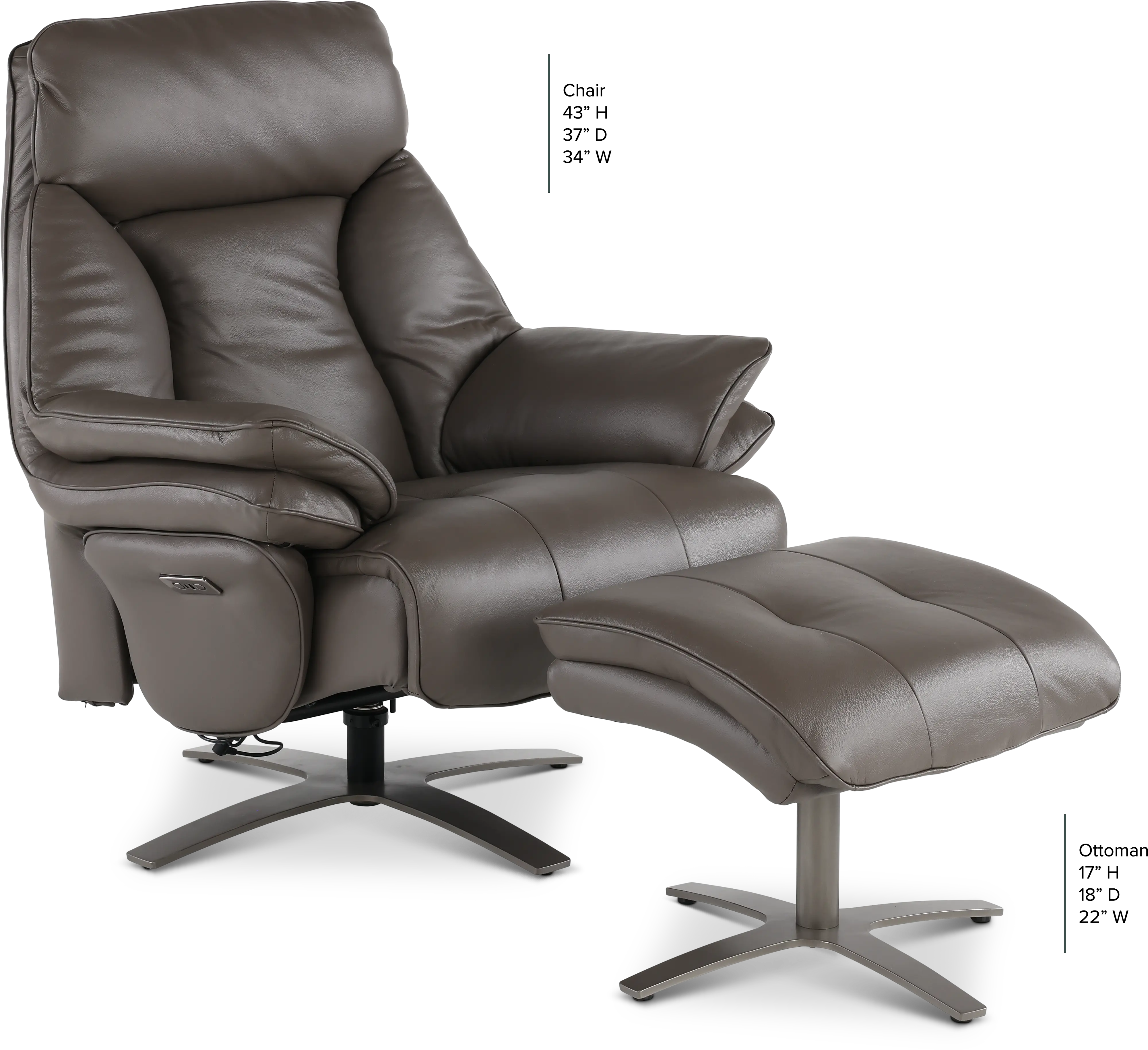 Seas Gray Leather Swivel Power Recliner with Ottoman-3