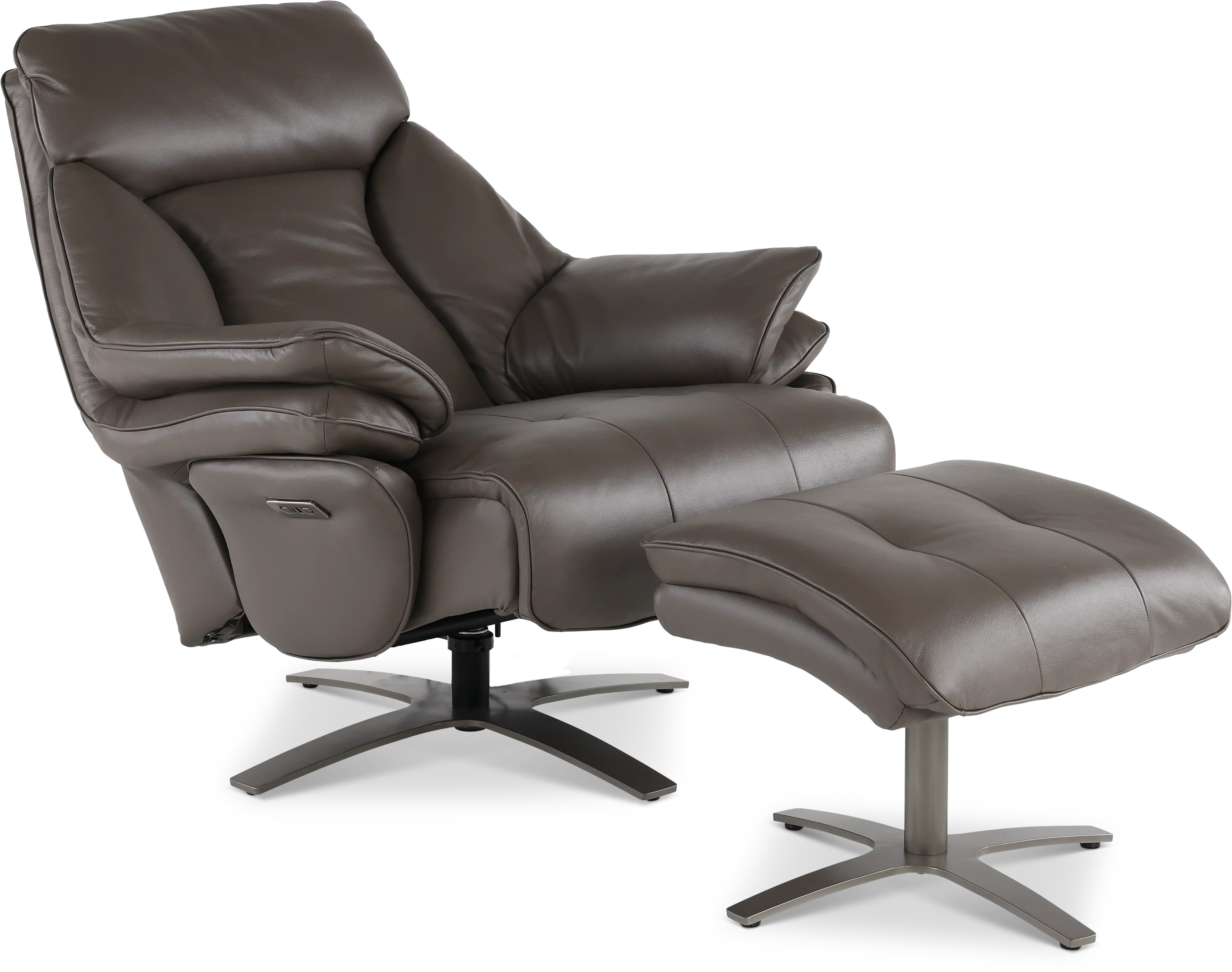 Seas Gray Leather Swivel Power Recliner with Ottoman-6