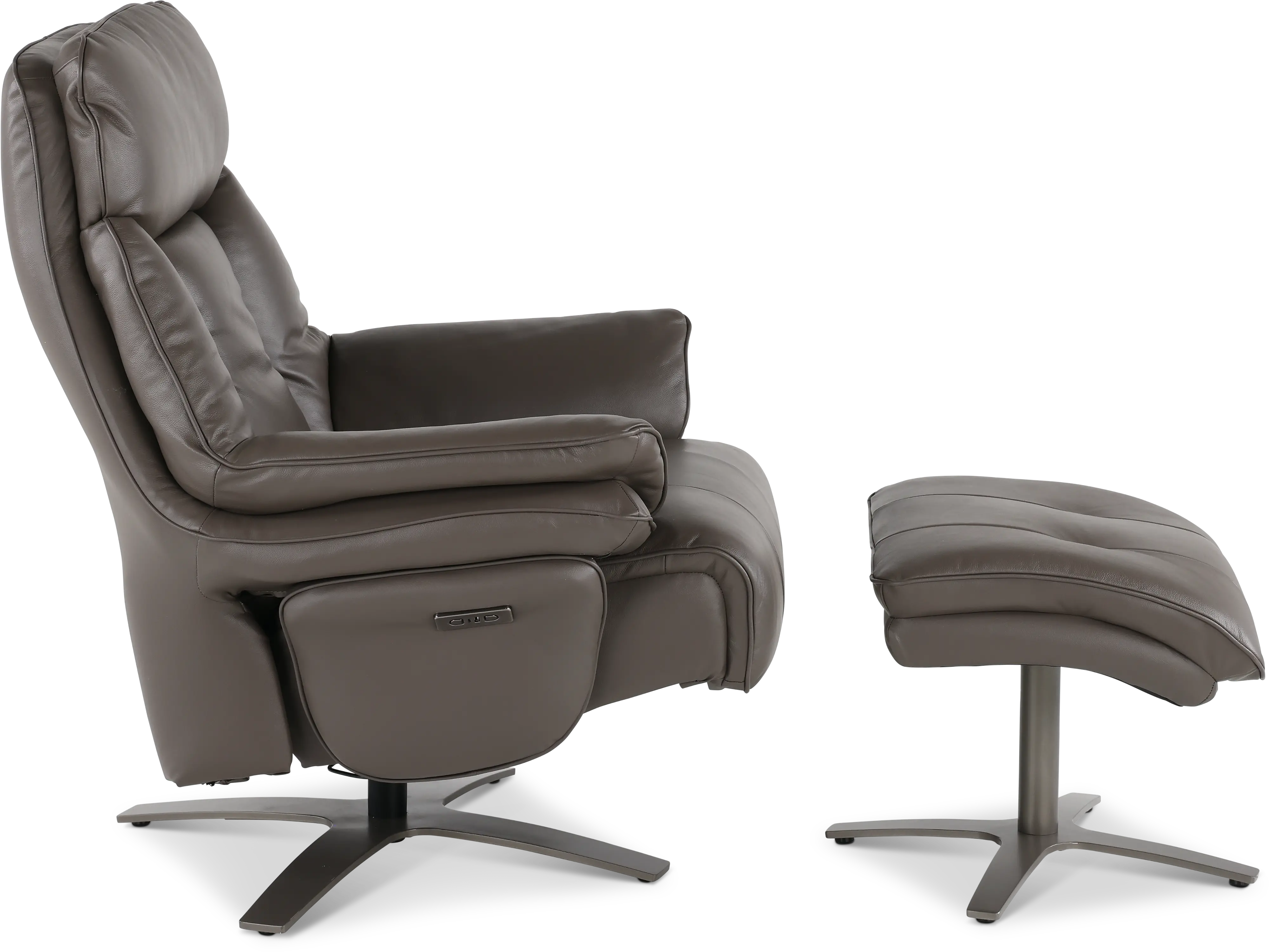 Seas Gray Leather Swivel Power Recliner with Ottoman-7