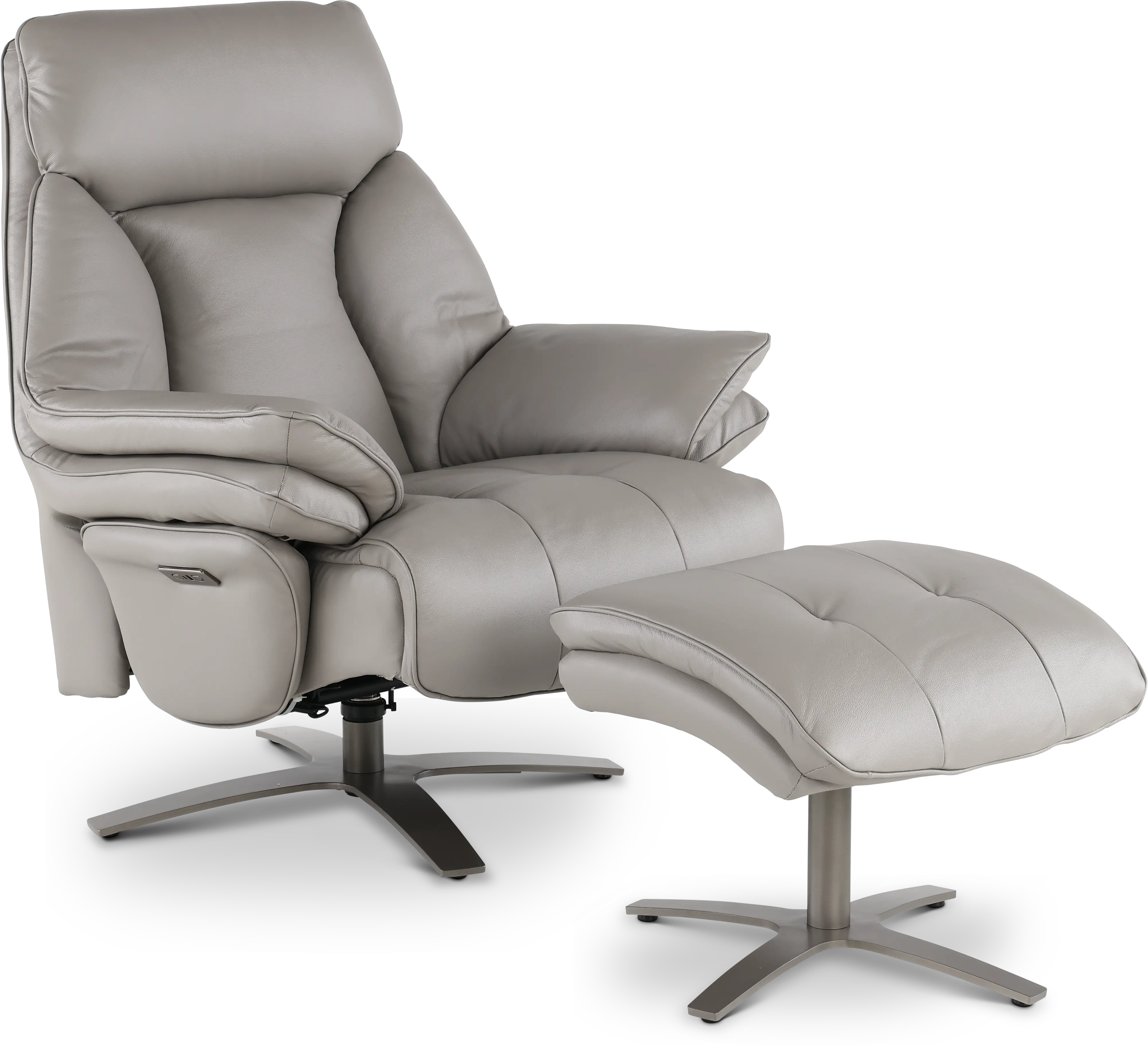 Seas Stone Leather Swivel Power Recliner with Ottoman-1