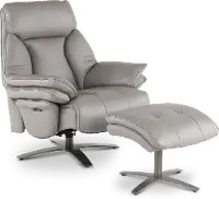 Seas Stone Leather Swivel Power Recliner with Ottoman