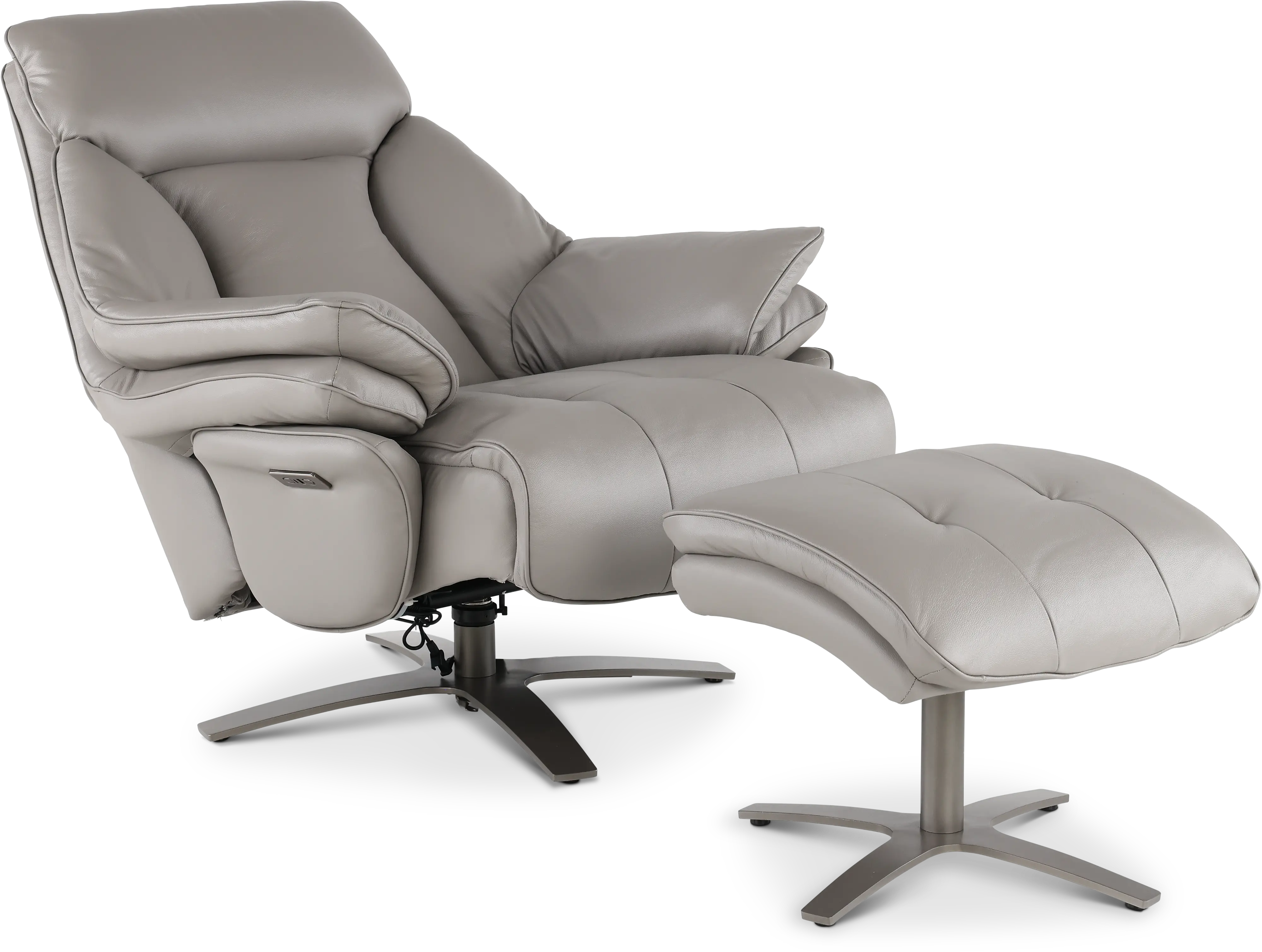 Seas Stone Leather Swivel Power Recliner with Ottoman-6