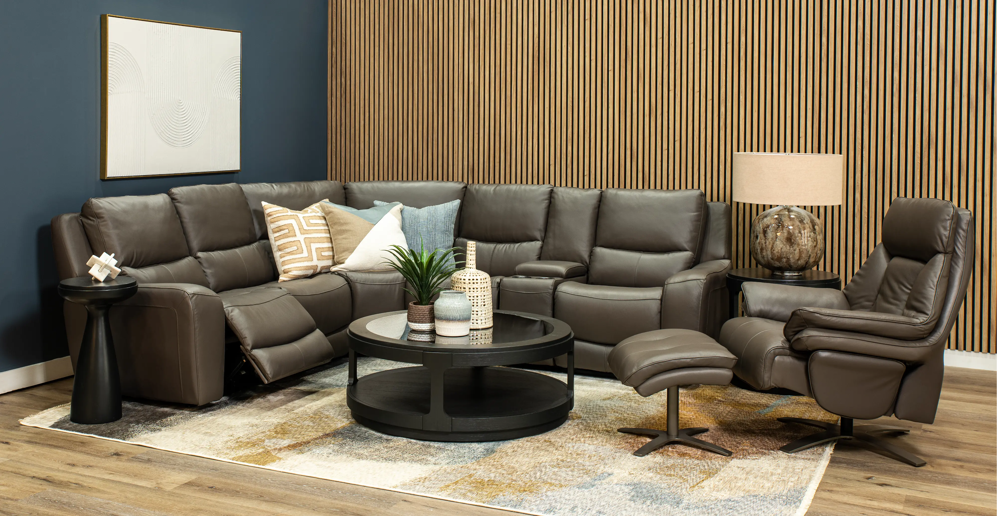 Seas Gray Leather 6 Piece Power Reclining Sectional-2