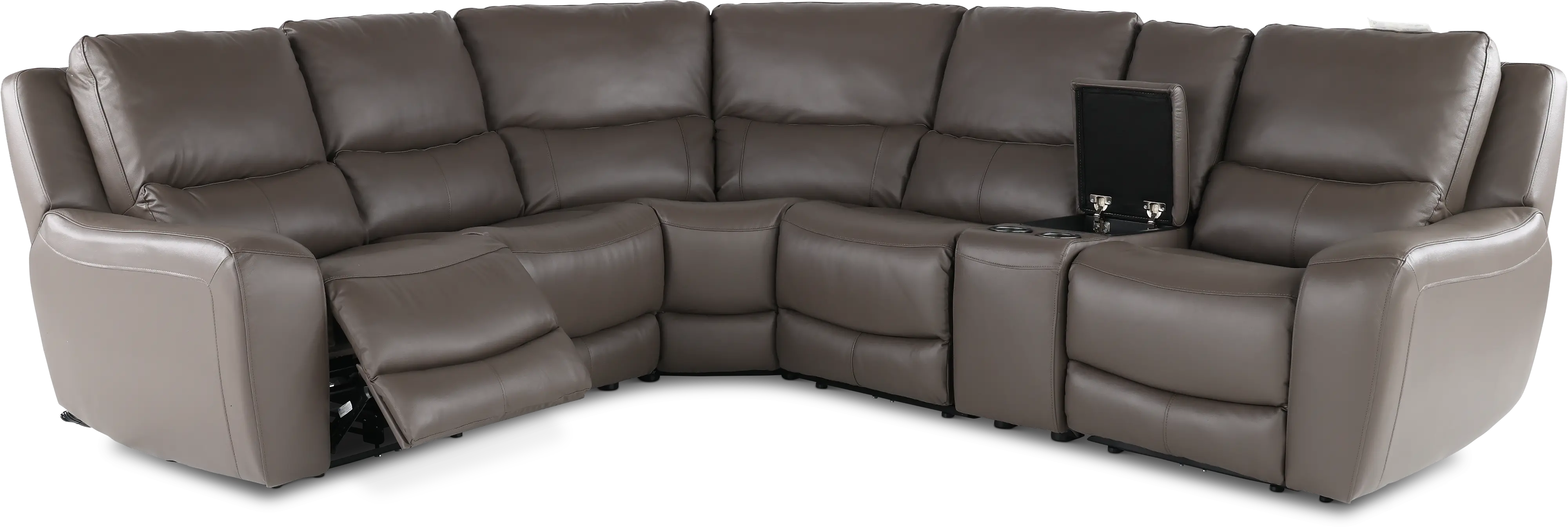 Seas Gray Leather 6 Piece Power Reclining Sectional-4