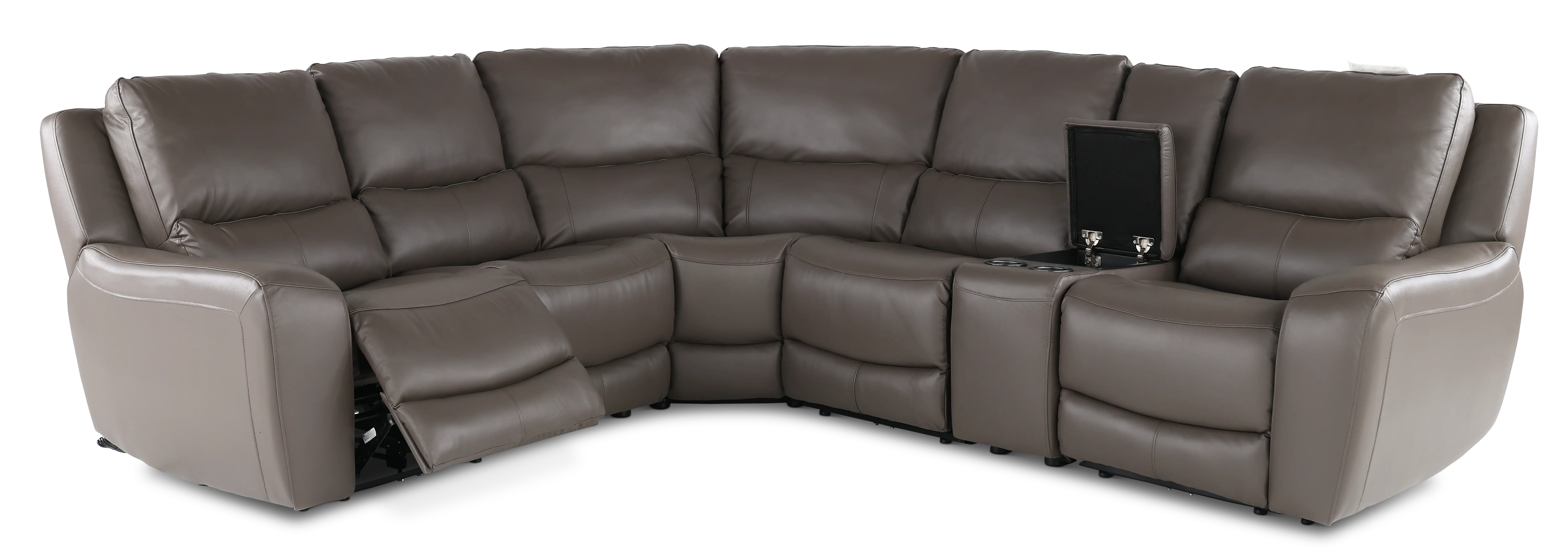 Seas Gray Leather 6 Piece Power Reclining Sectional-3