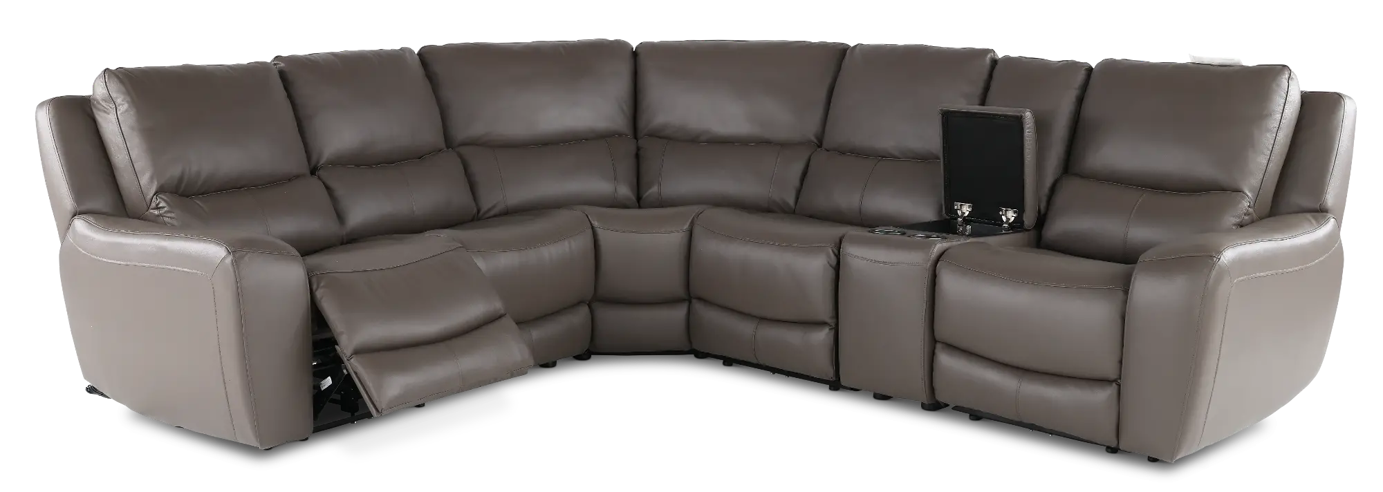 Seas Gray Leather 6 Piece Power Reclining Sectional | RC Willey
