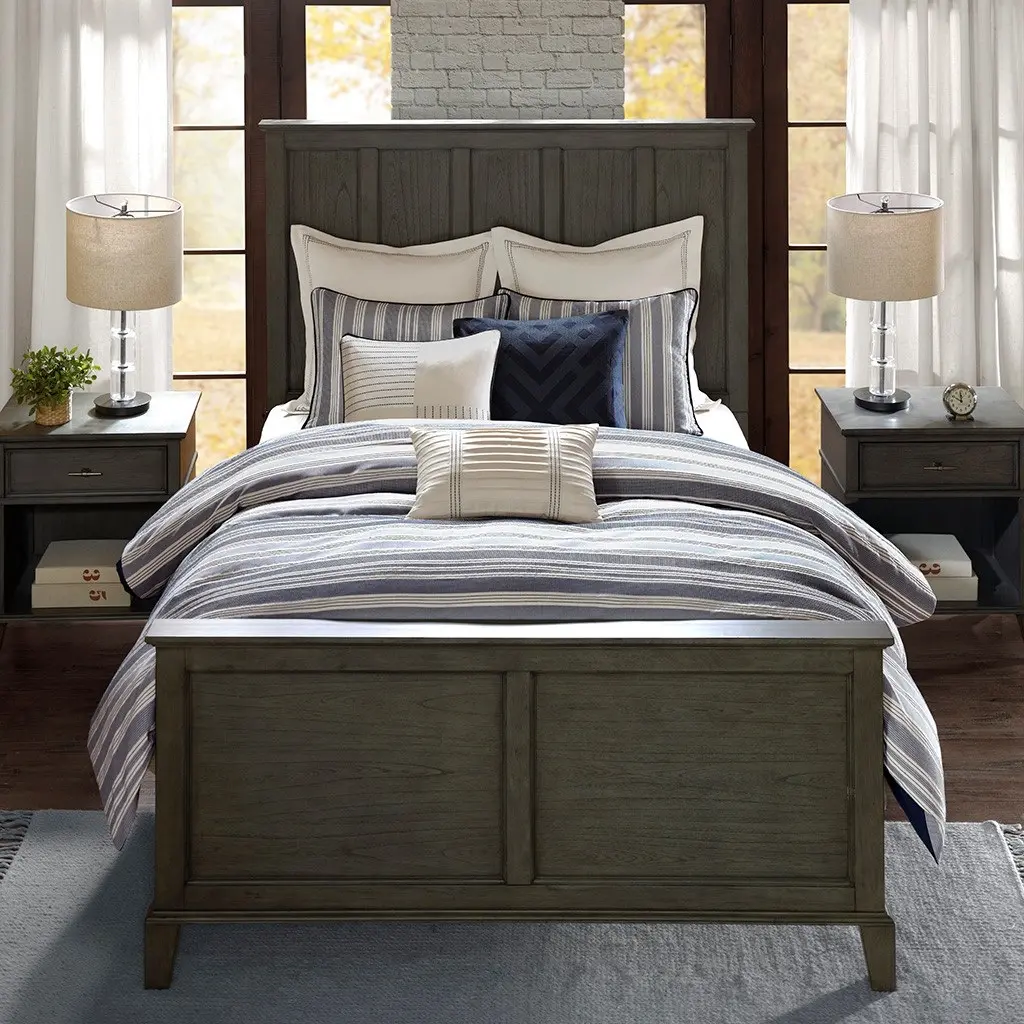 Madison Park White and Navy King 9-Piece Comforter Set-1