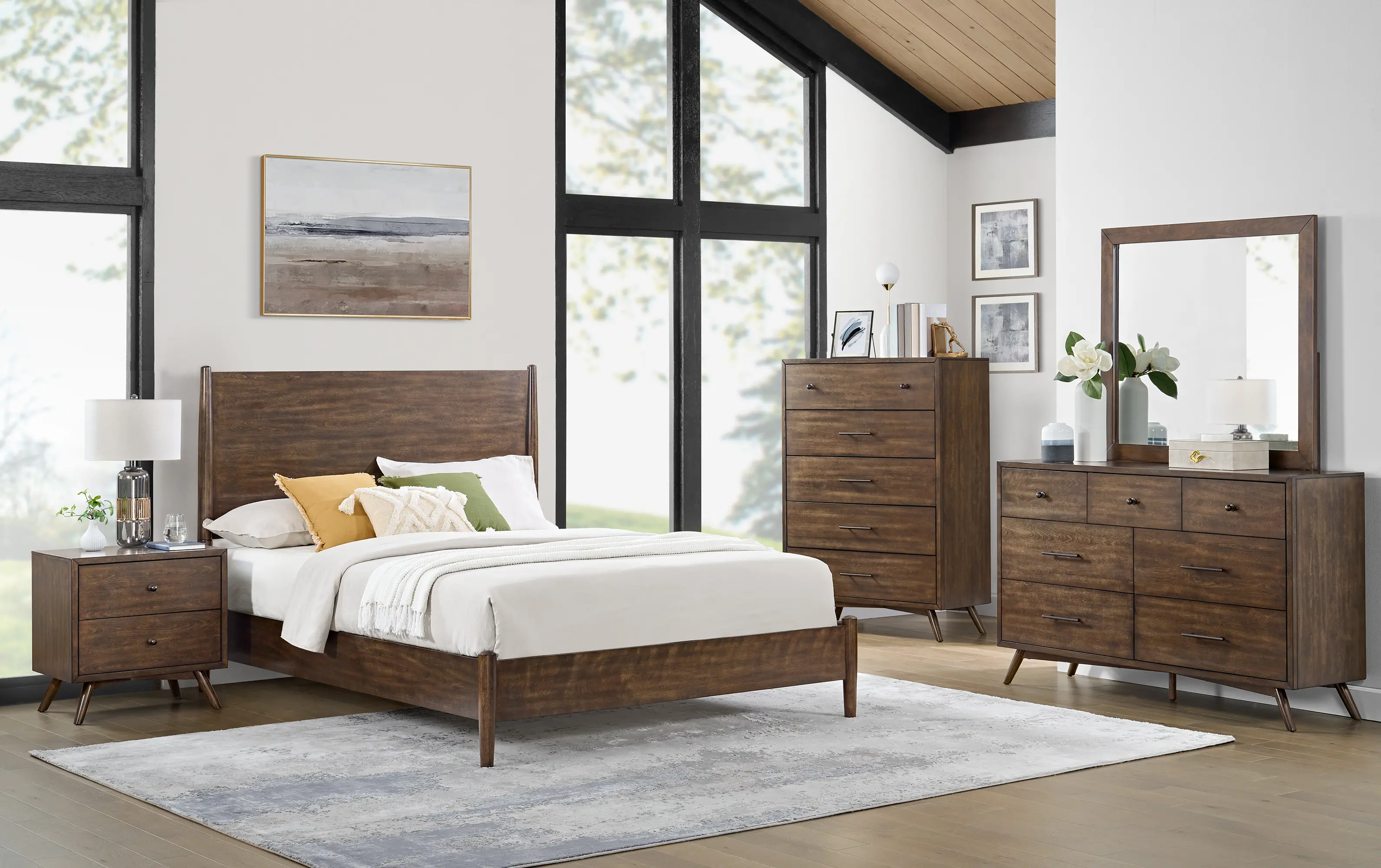 Robin Mid-Century Modern Walnut Brown Queen Platform Bed-2