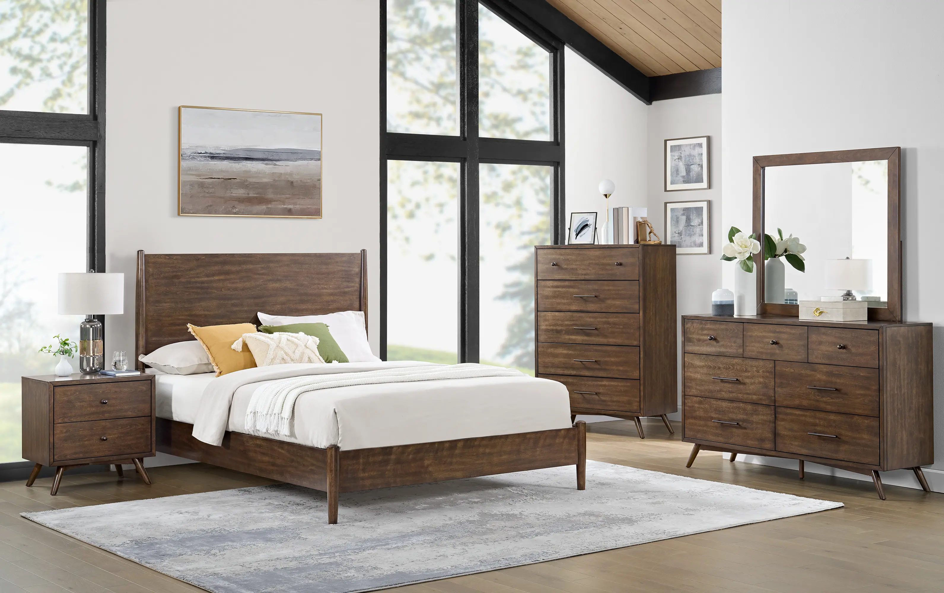 Robin Mid-Century Modern Walnut Brown Full Platform Bed-2
