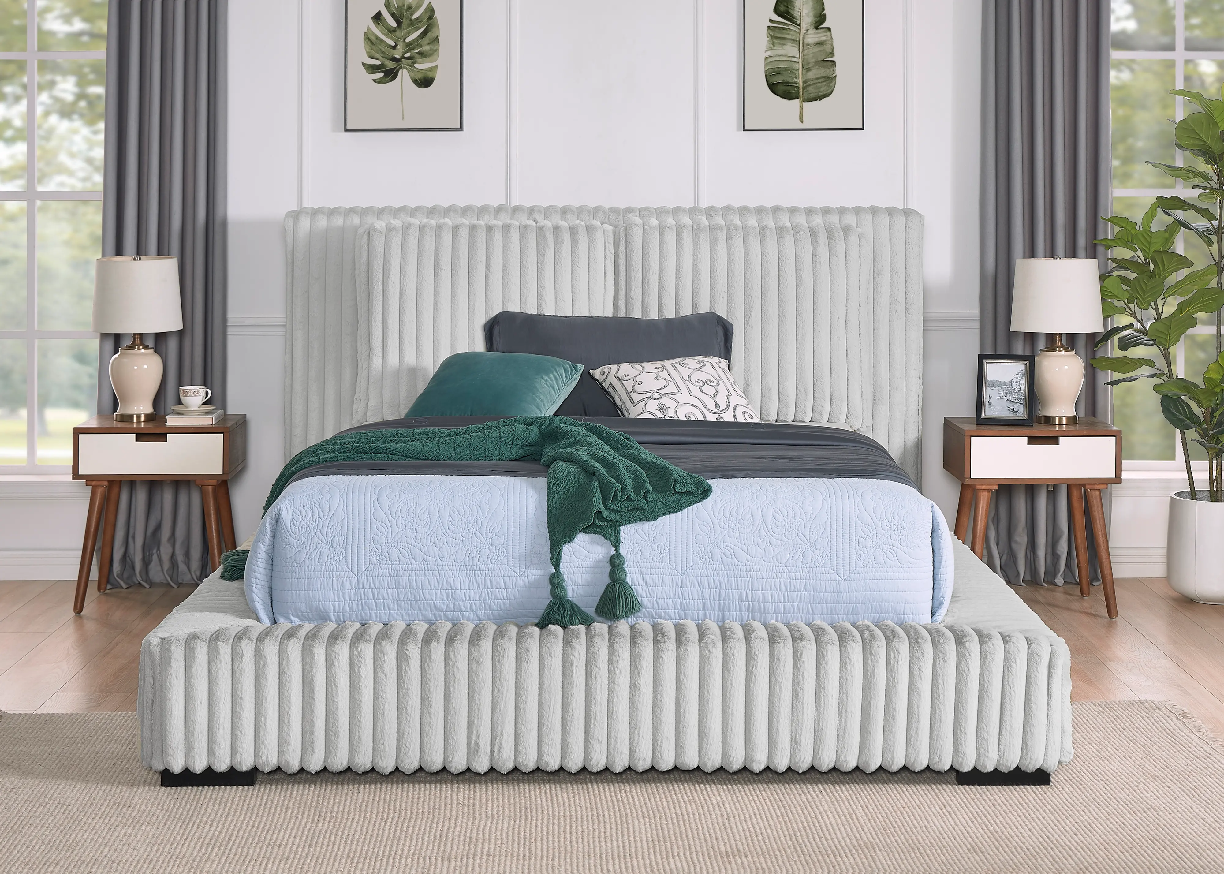 Lotus Light Gray King Upholstered Platform Bed-8