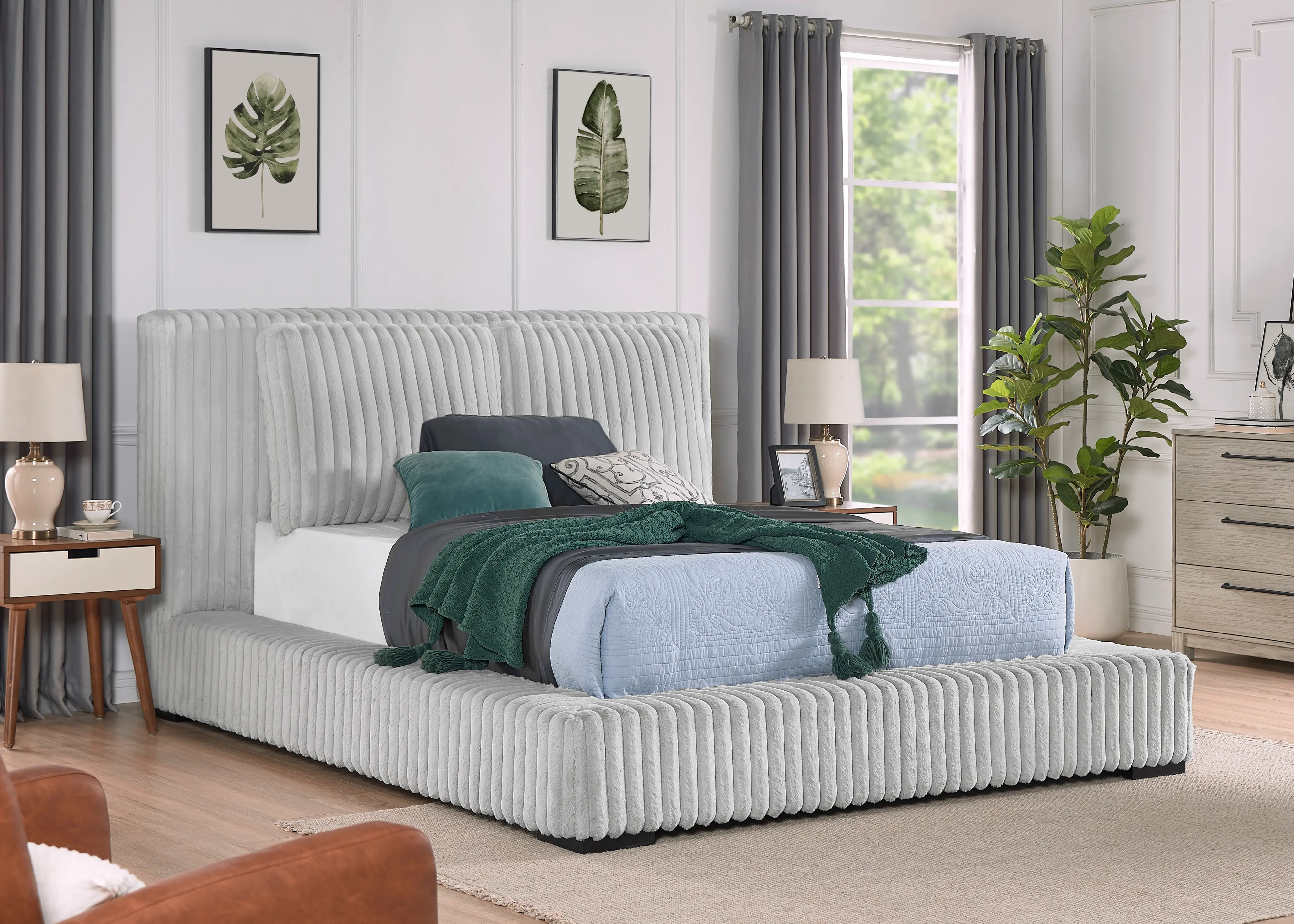 Lotus Light Gray King Upholstered Platform Bed-2