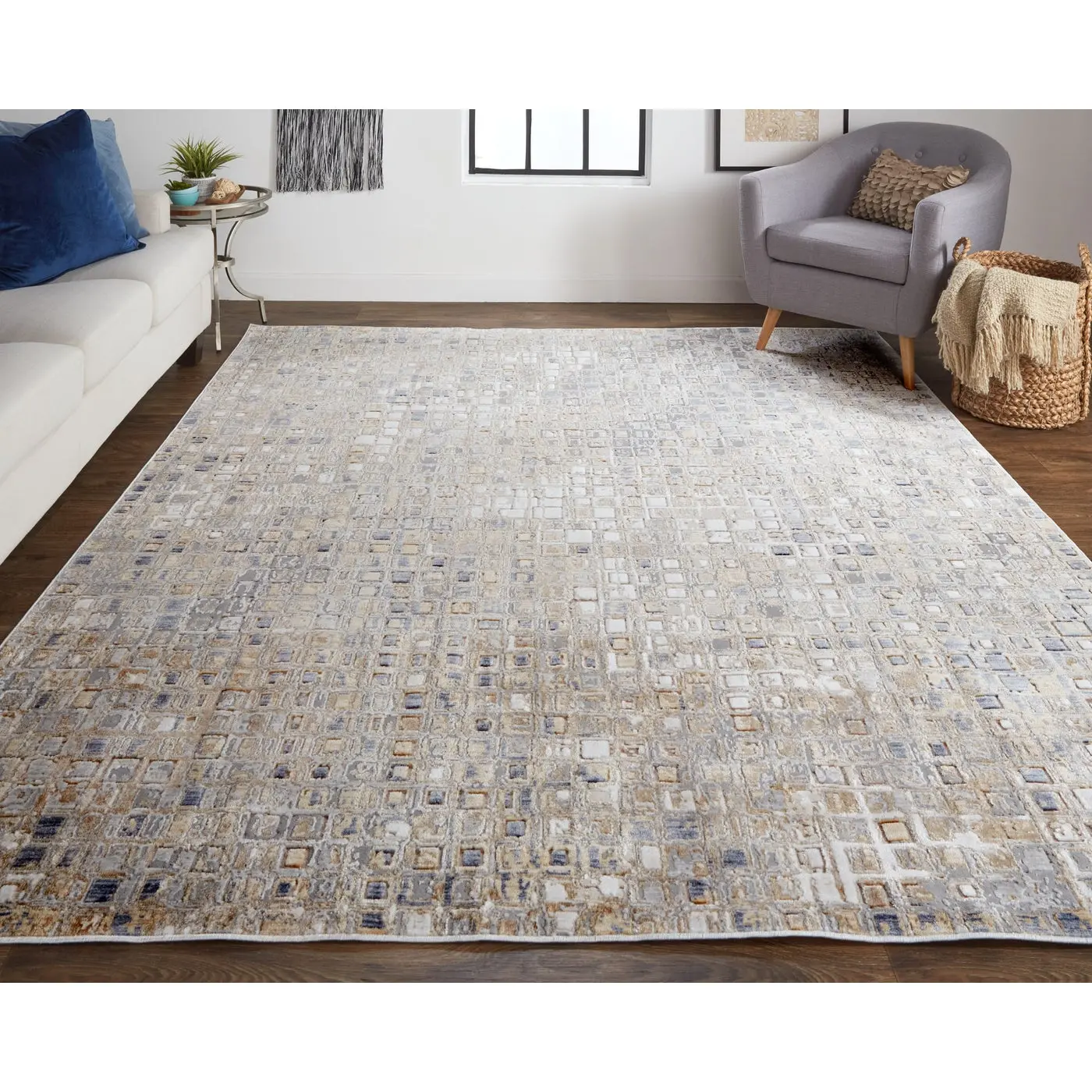 Laina 8 x 10 Mosaic Beige Gray Area Rug-1