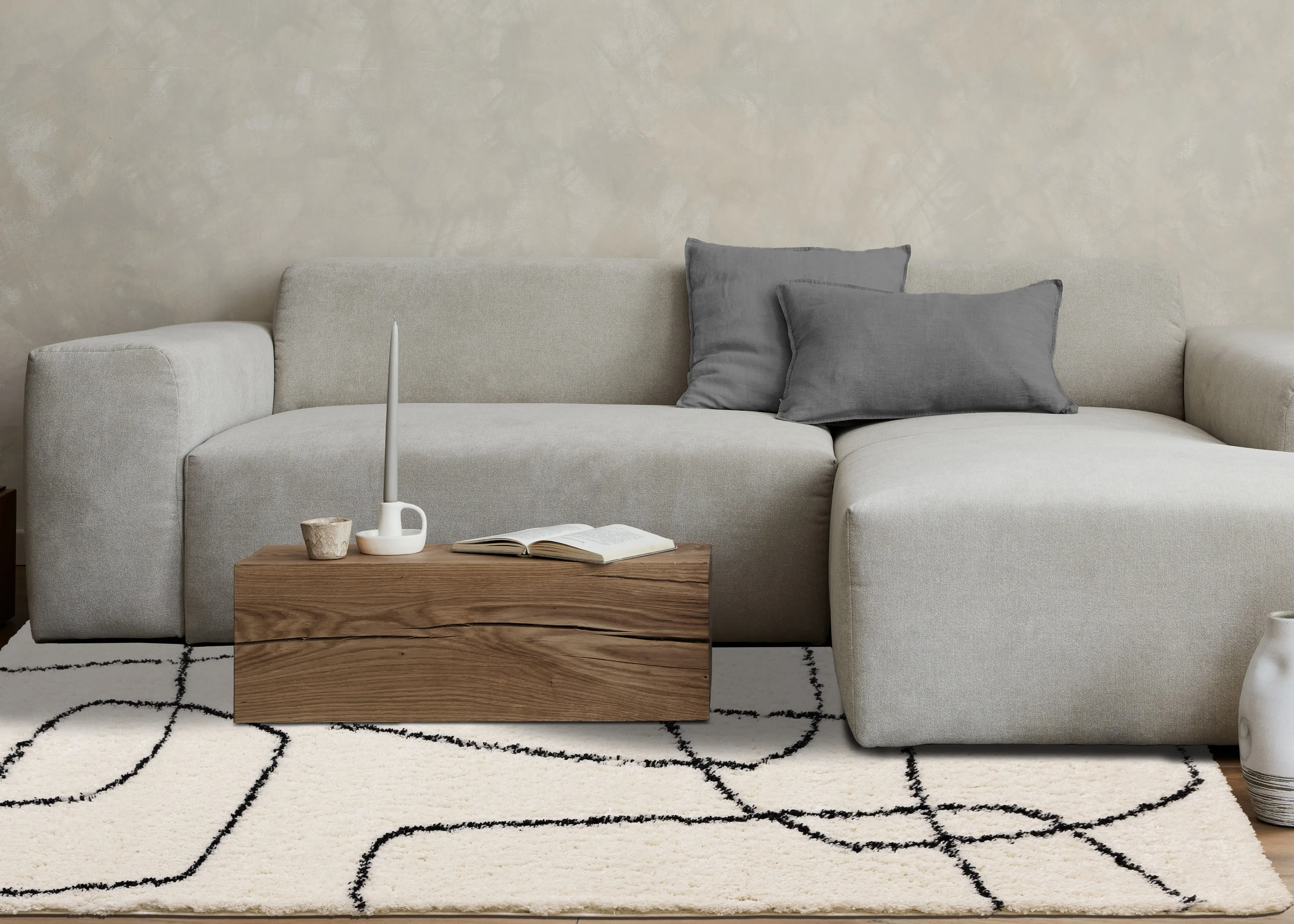Pace 8 x 11 Abstract Cream and Black Area Rug-2