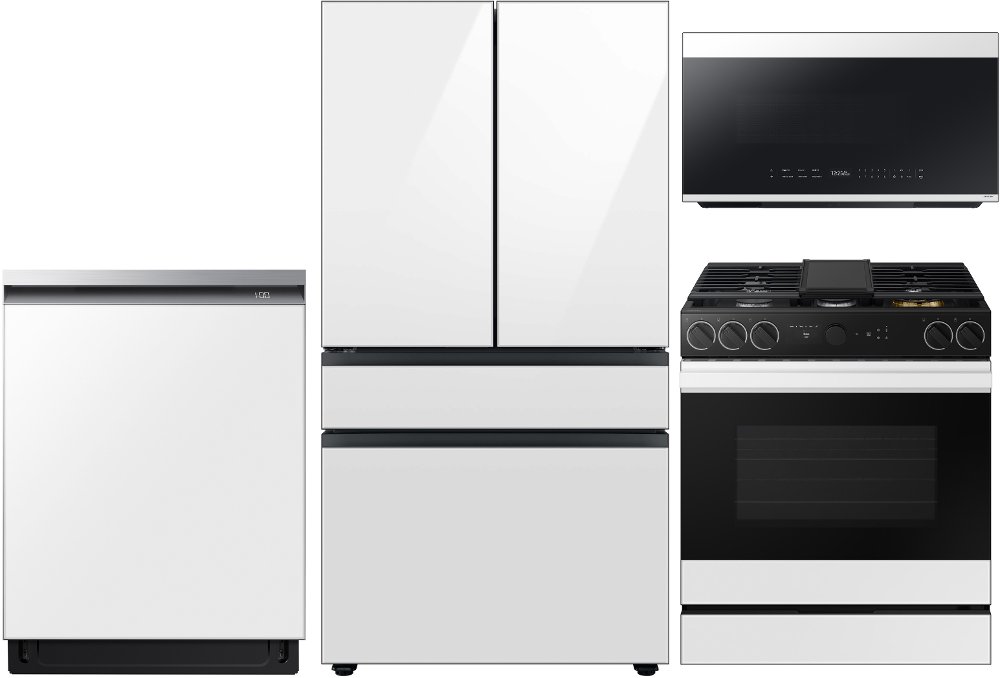 Samsung Bespoke 4 Piece Gas Kitchen Appliance Package - White Glass