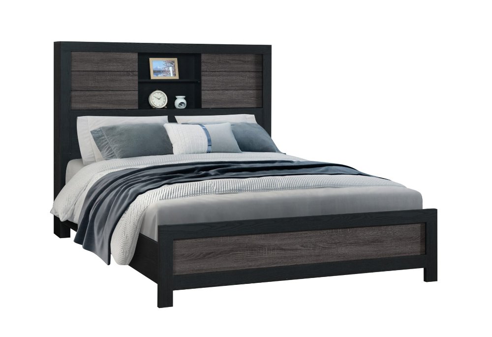 Lisbon Gray and Black Twin Bookcase Bed