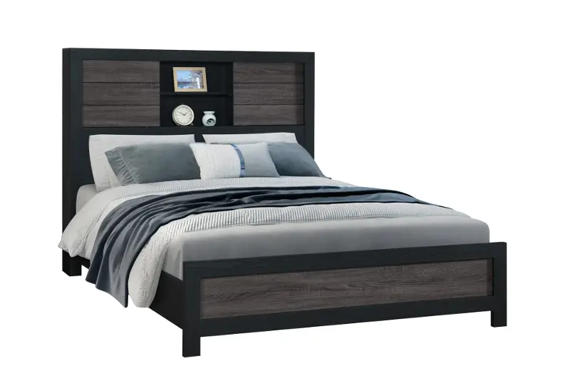 Lisbon Gray and Black Twin Bookcase Bed