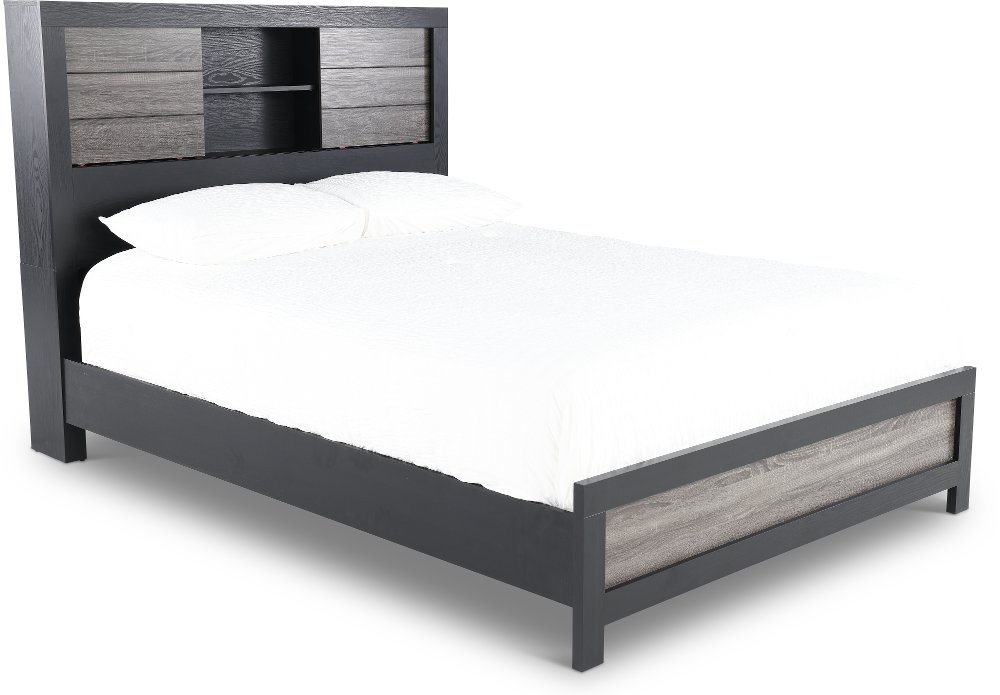 Lisbon Gray and Black Queen Bookcase Bed