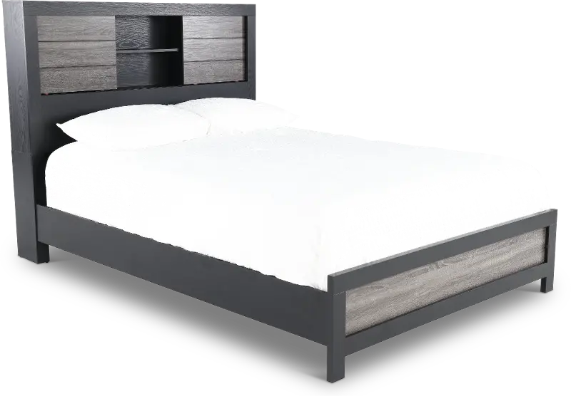 Lisbon Gray and Black King Bookcase Bed