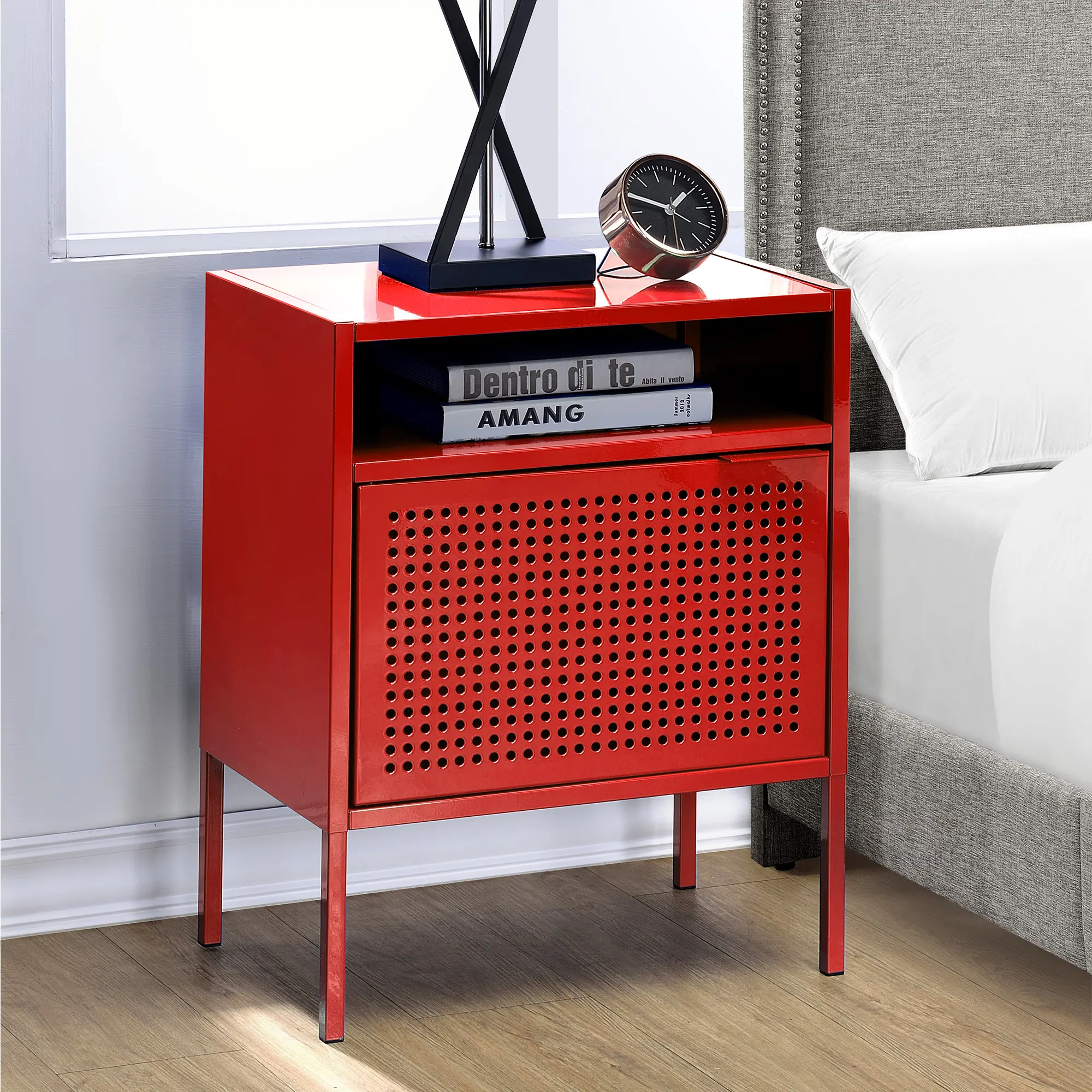 Ember Red Metal Nightstand-2