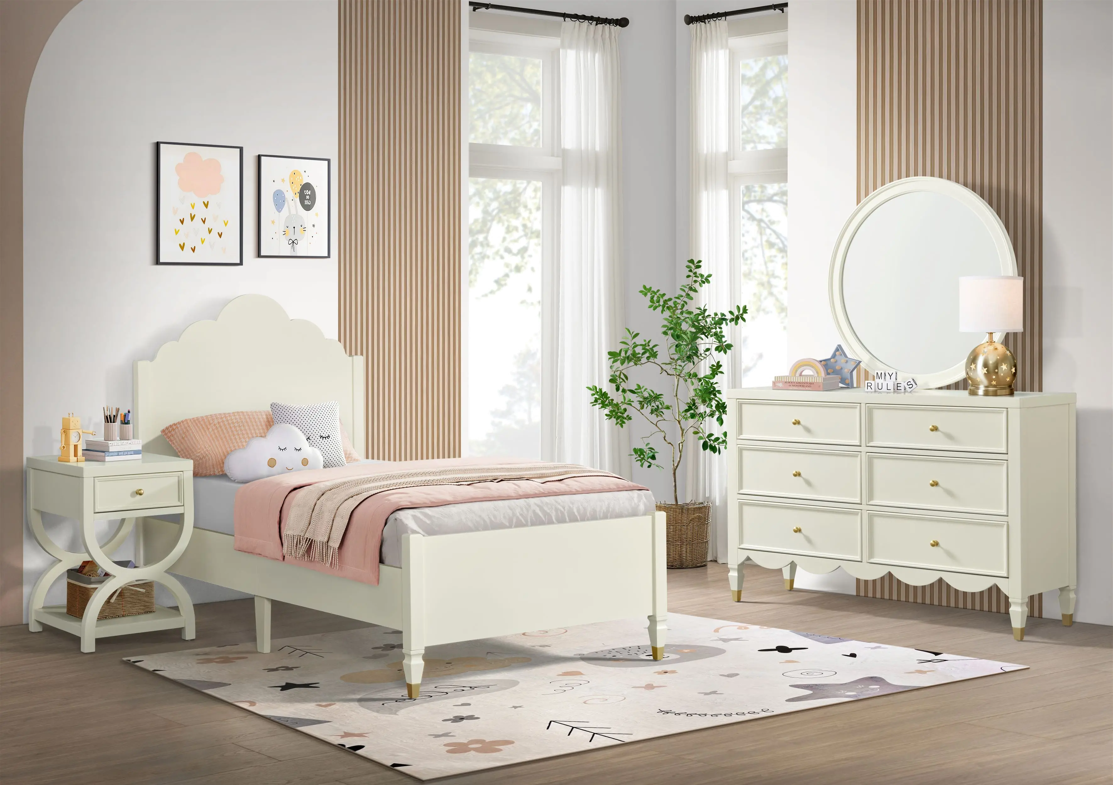 Olivia French White Twin Panel Bed-2