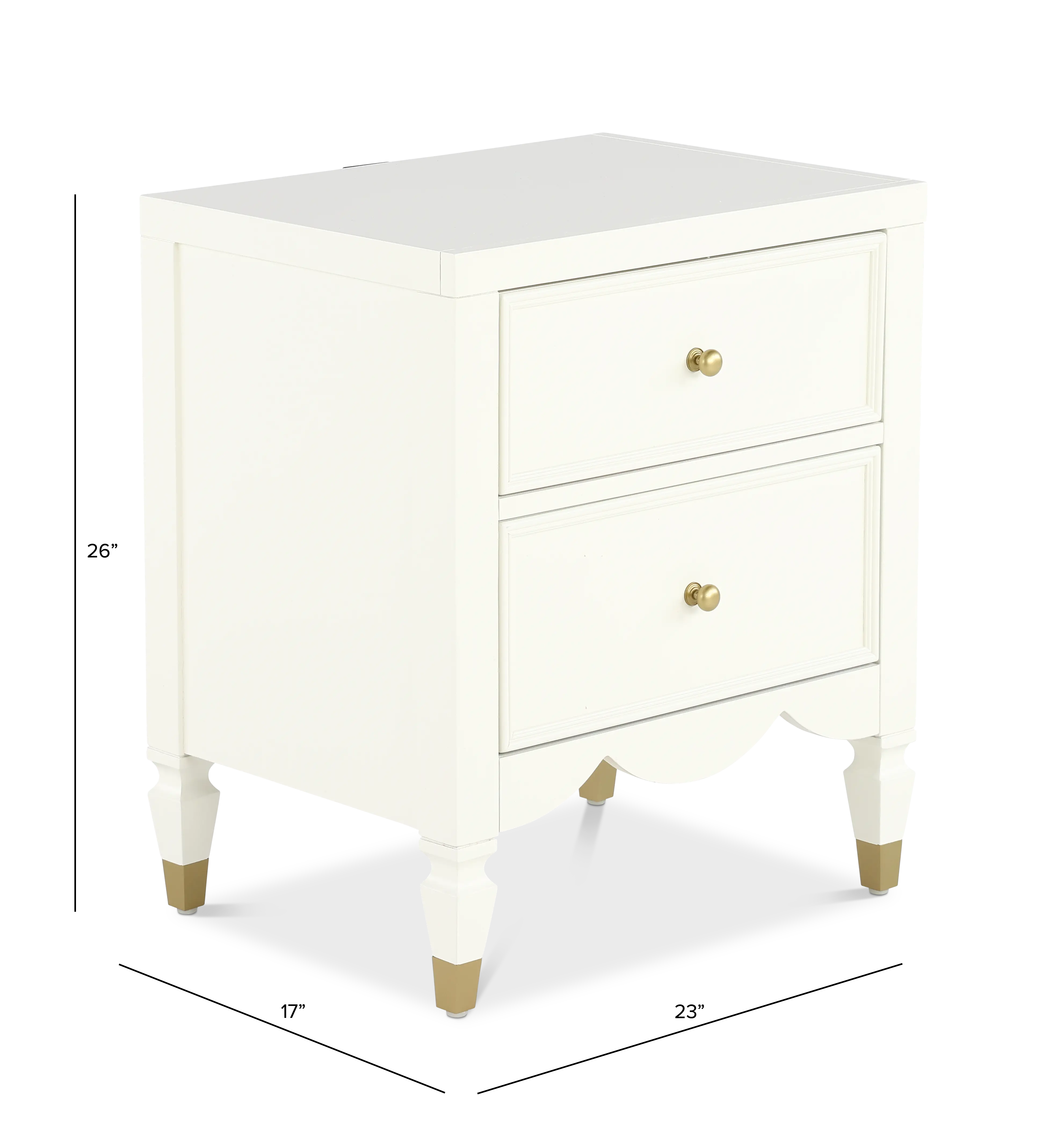 Olivia French White 2-Drawer Nightstand-4