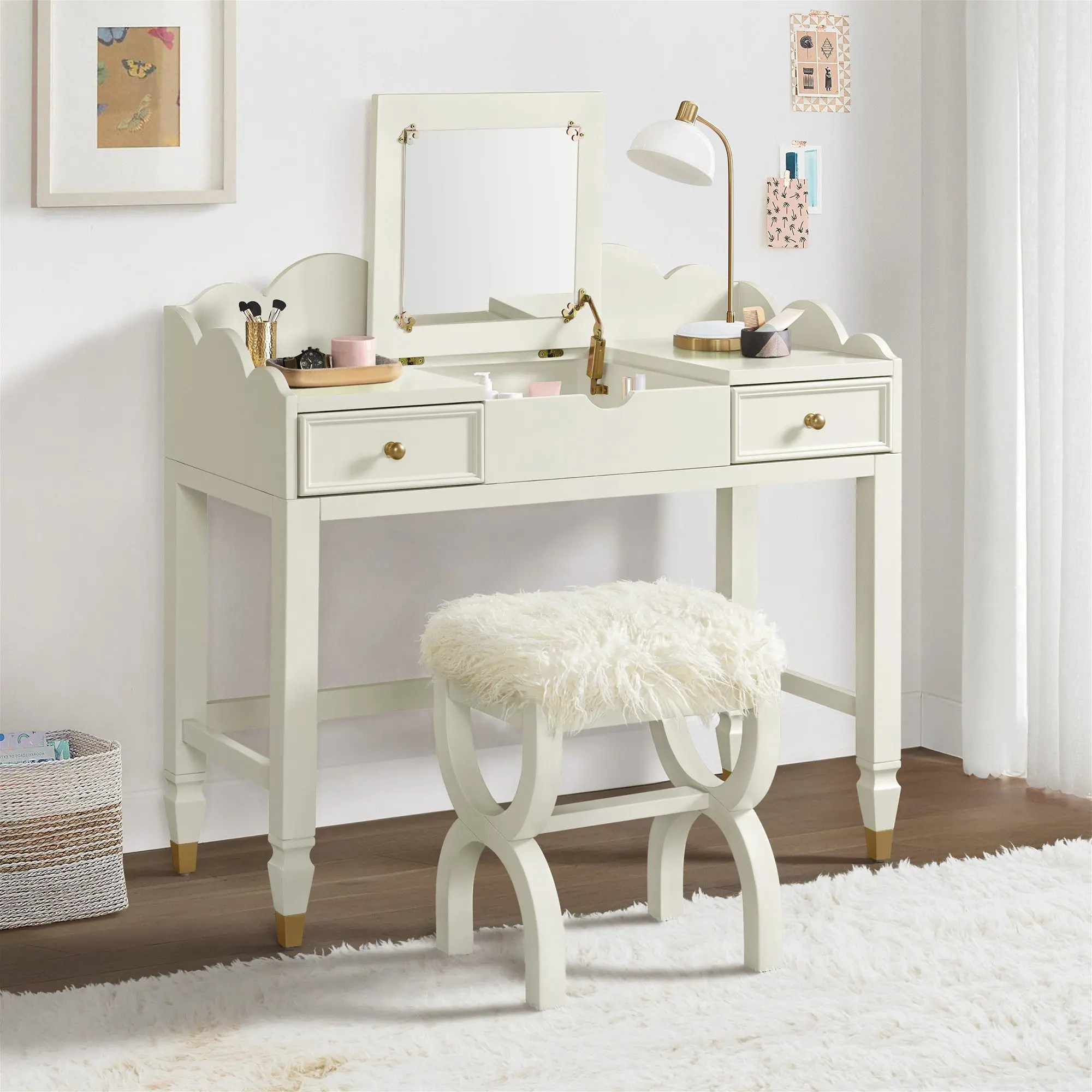 Olivia French White Vanity Set-2