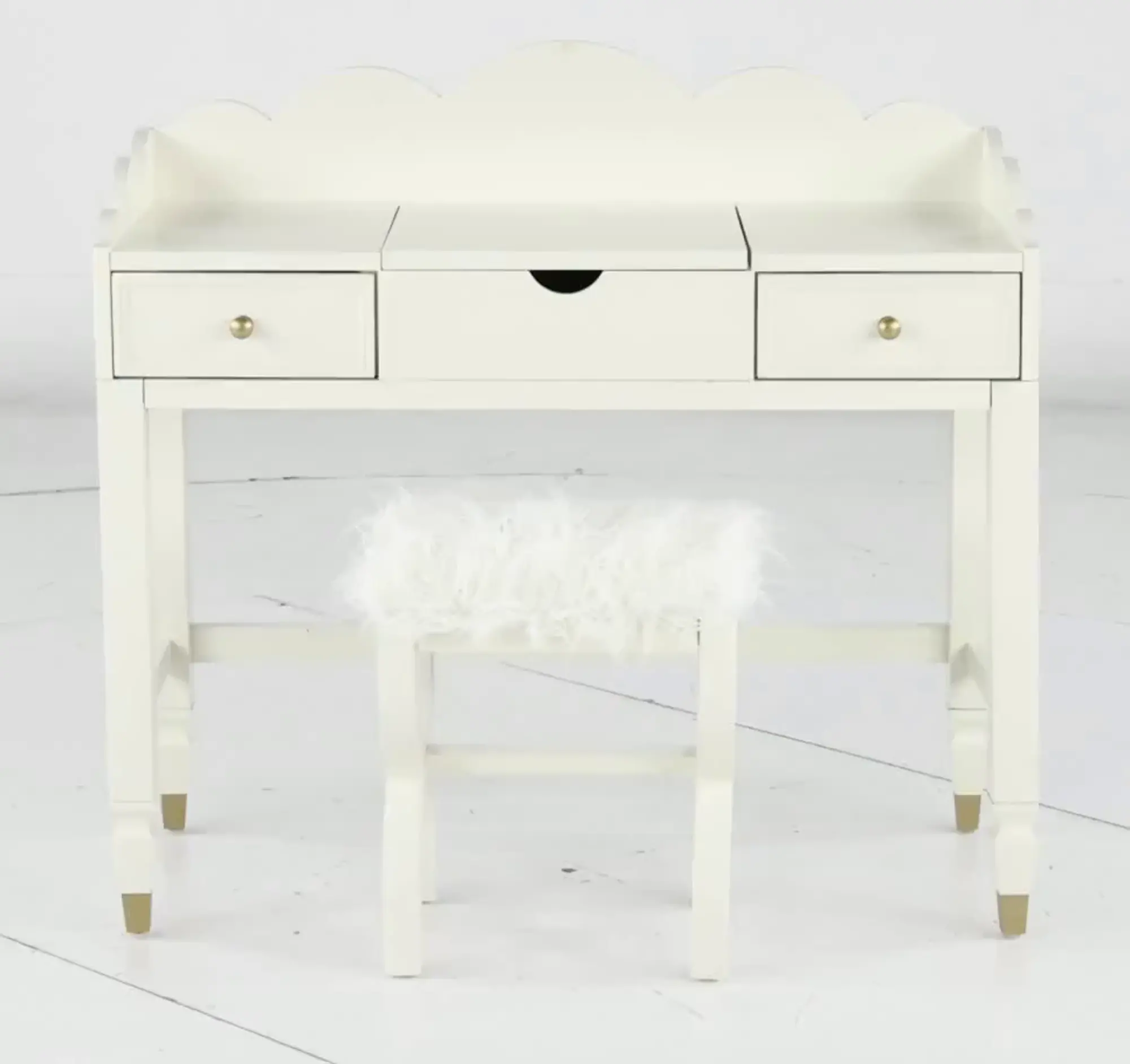Frenchi Home Furnishing Set Toeletta Vanity RVMH206WH Con Specchio E Panca – Bianco, Legno, Cassetto Portagioie - 4