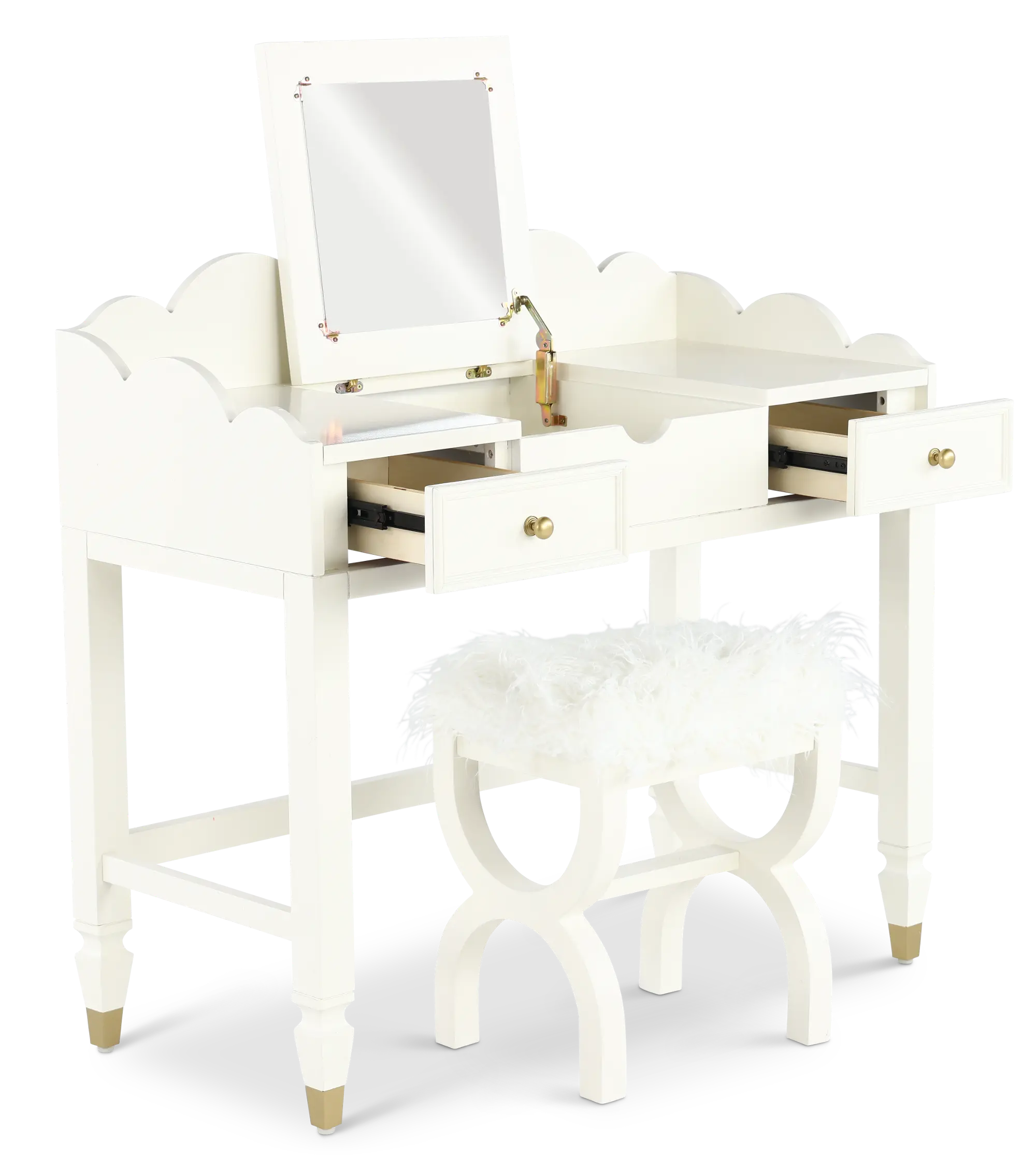 Set Vanity Con Specchio Frenchi Home Furnishing RVMH206WH – Mobiletto, Specchio E Panca Imbottita – Bianco