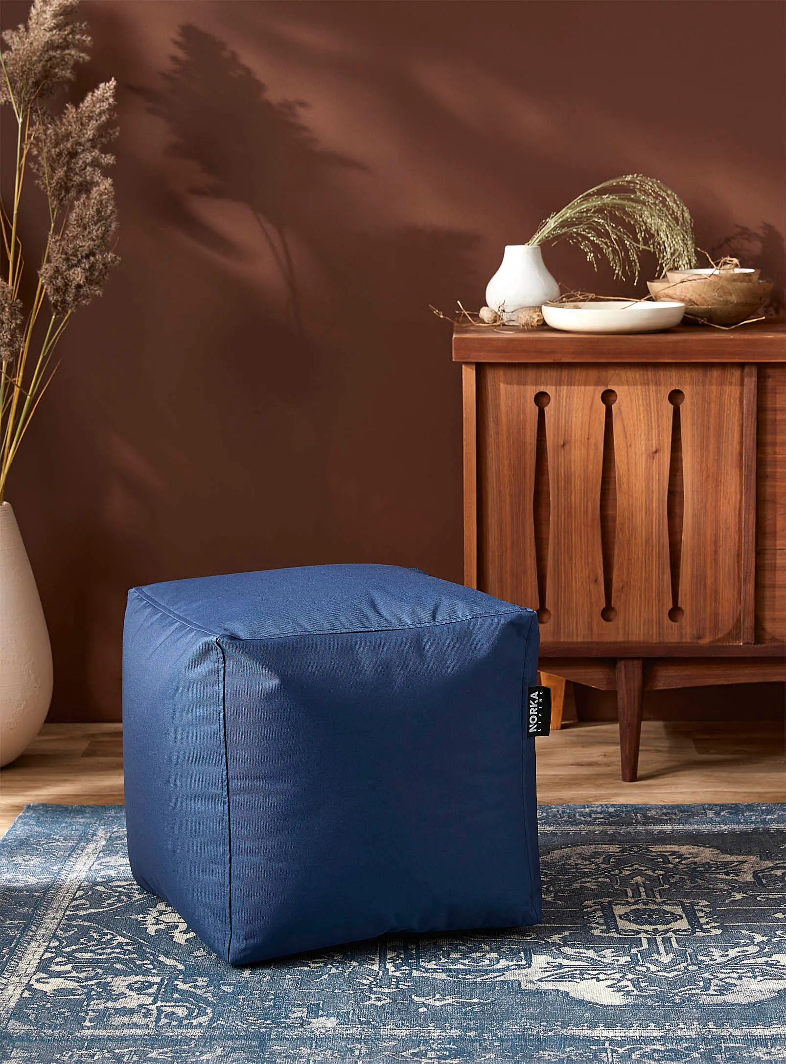 Gamma Blue Cube Ottoman Pouf-2