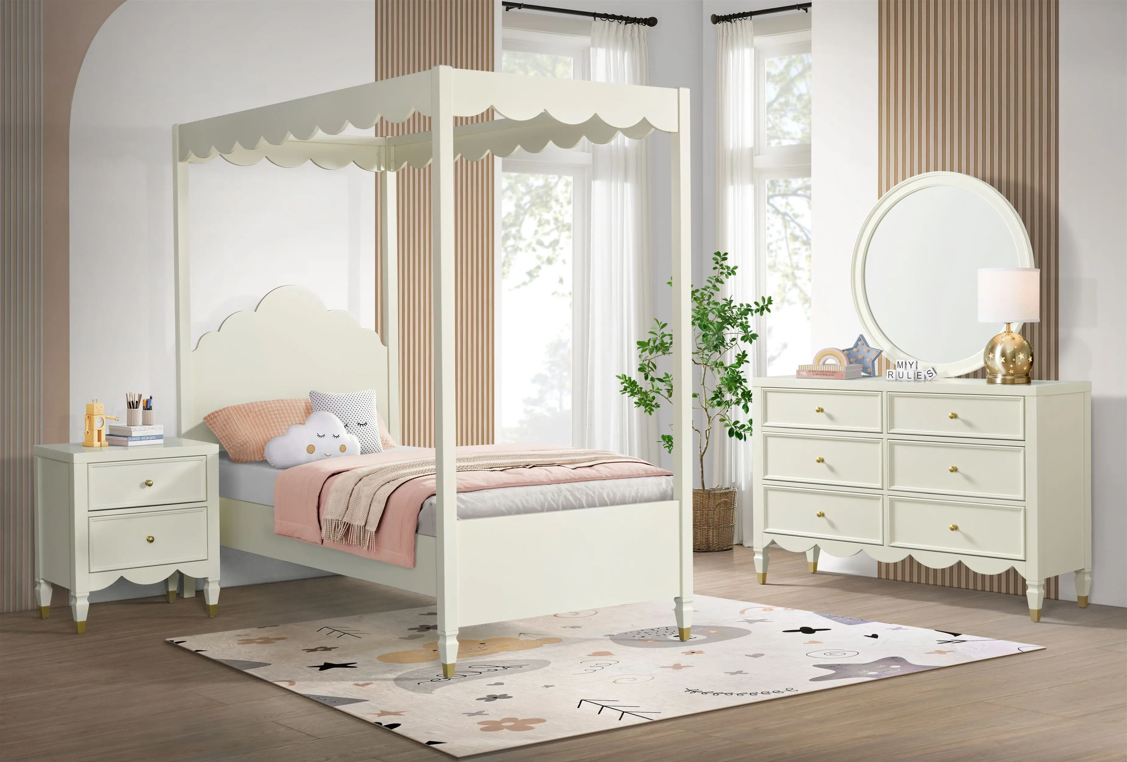 Olivia French White Twin Canopy Bed-2