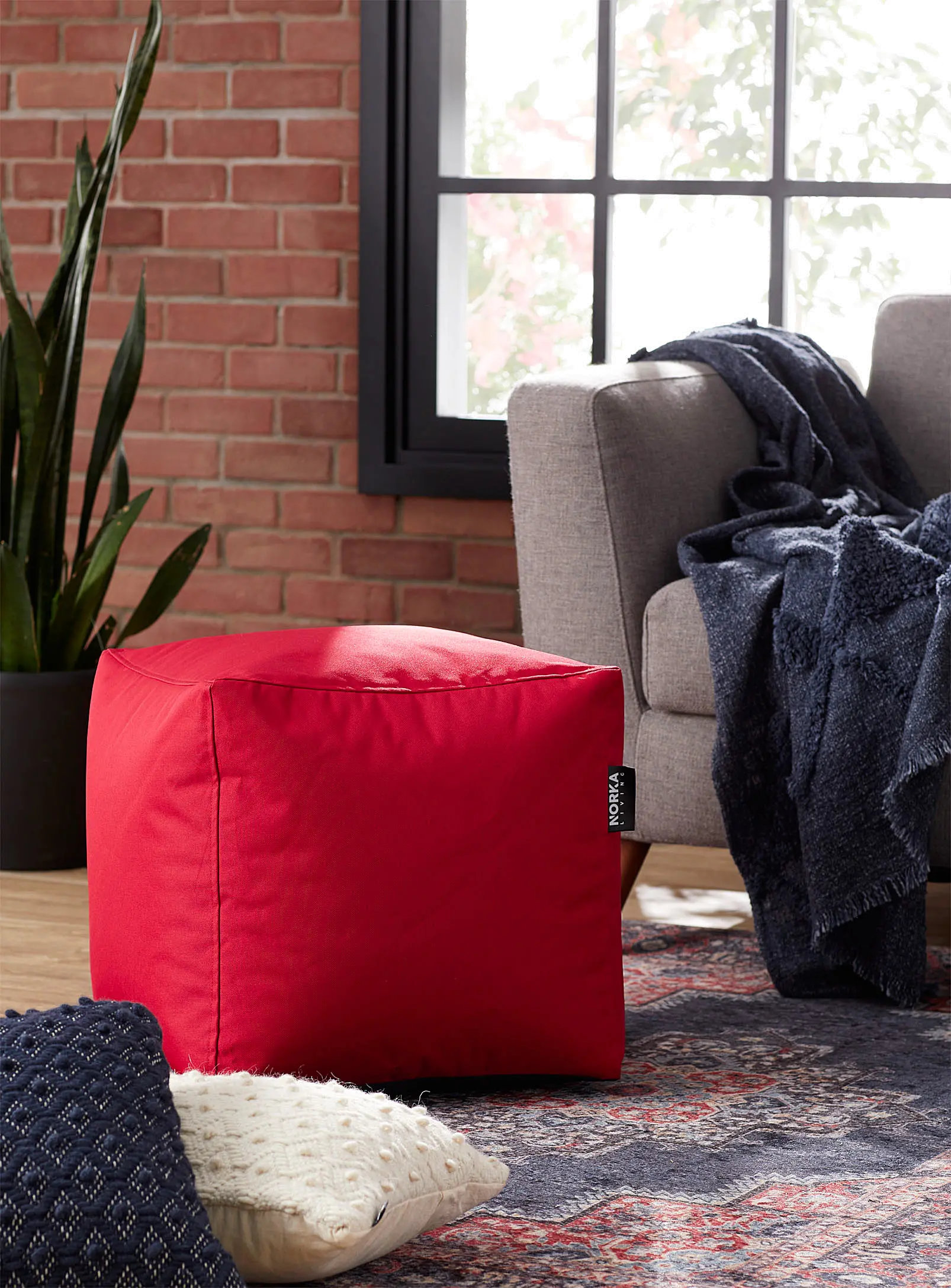 Gamma Red Cube Ottoman Pouf-2