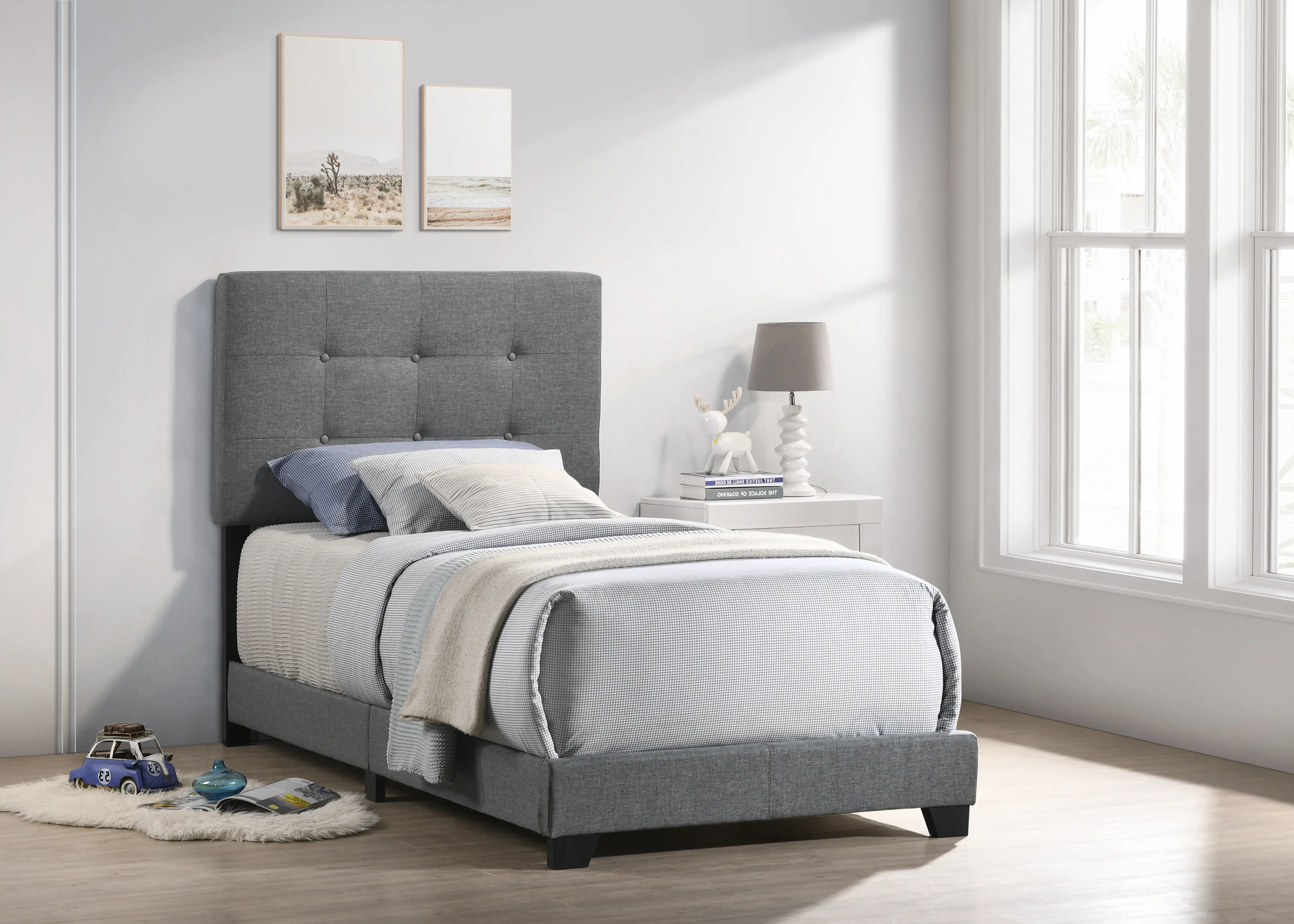 Addyson Gray Upholstered Twin Bed-1