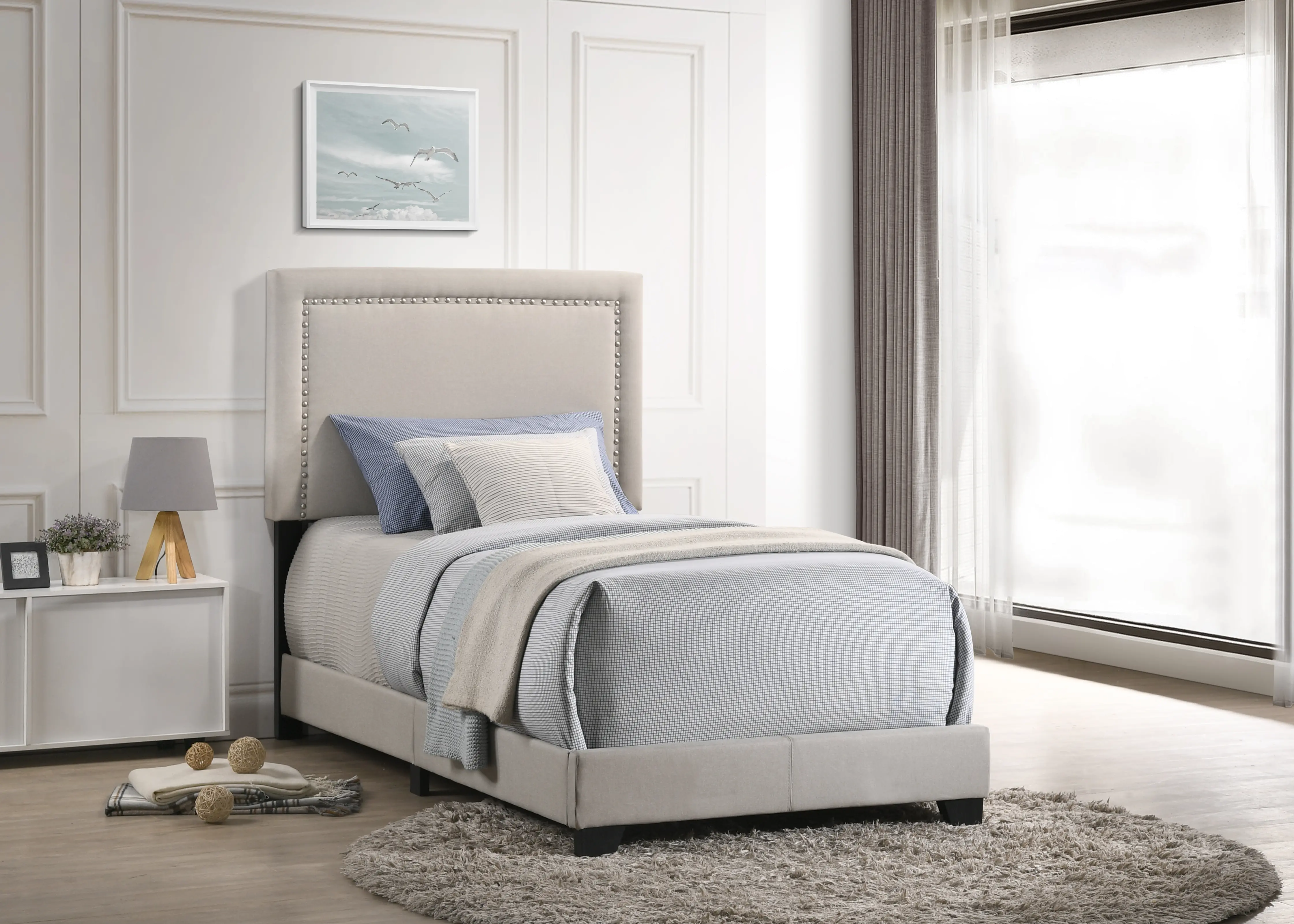 Zion Gray Twin Upholstered Bed-1