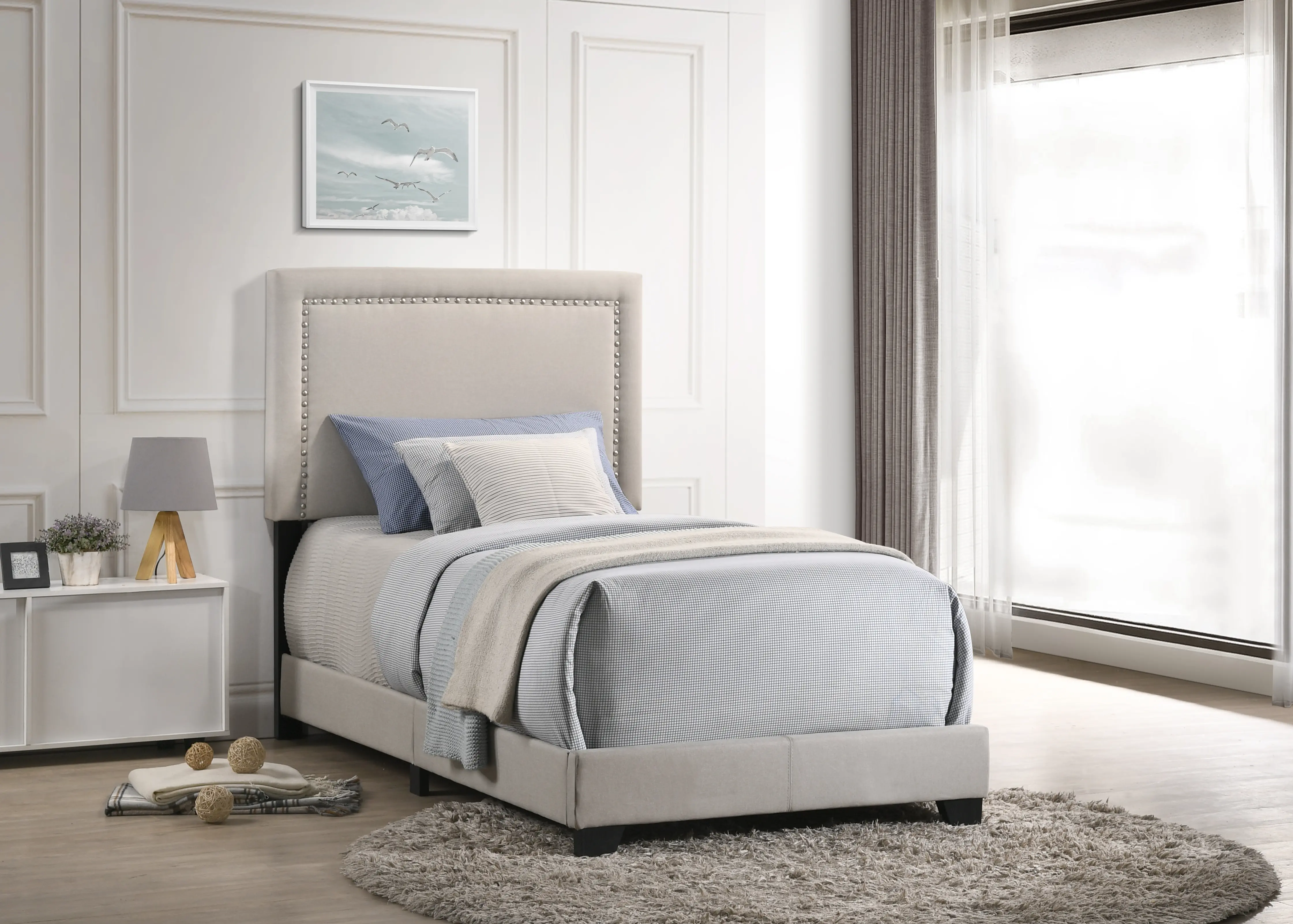 Zion Gray Twin Upholstered Bed-1