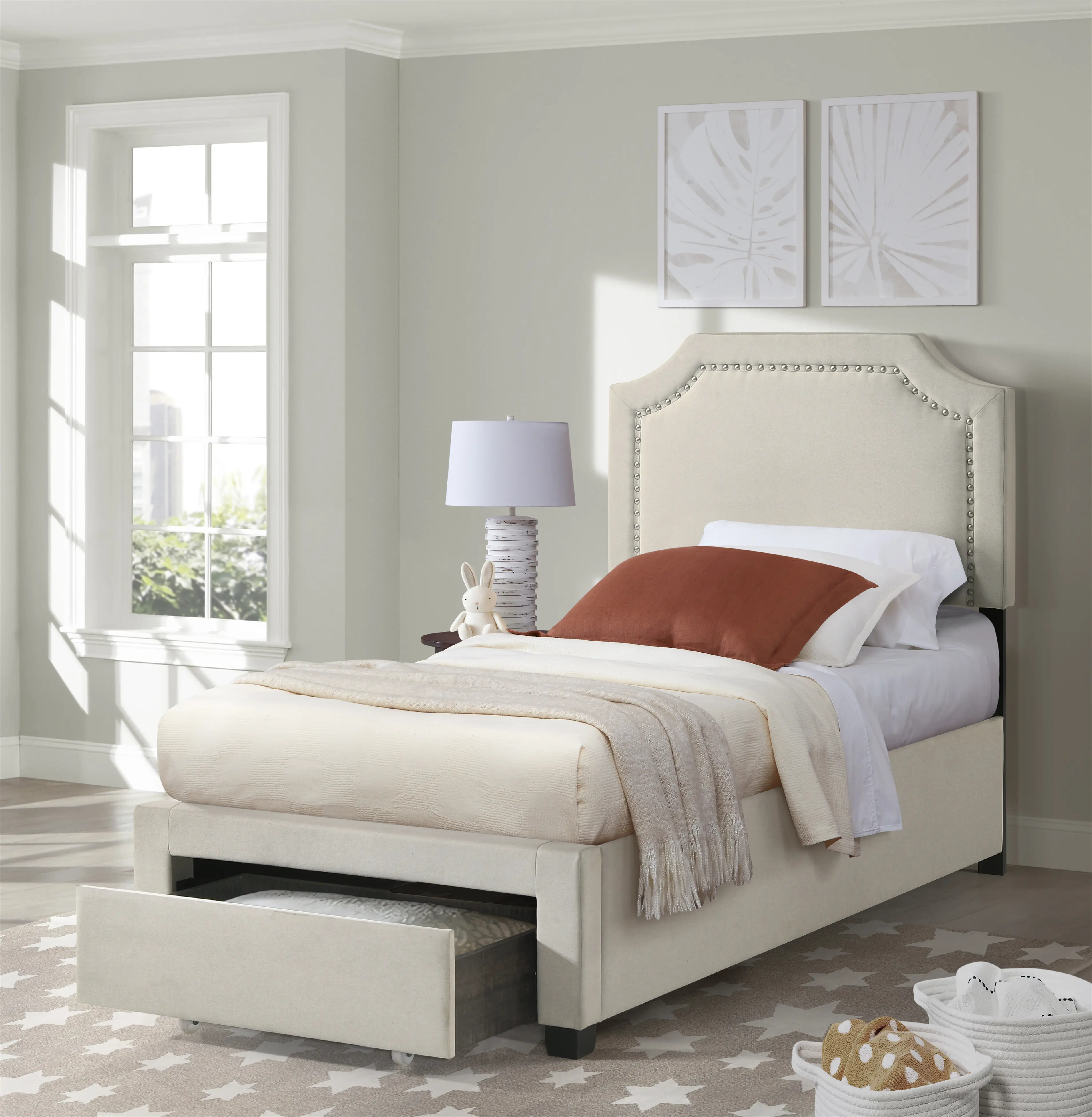 Tropic Beige Twin Upholstered Storage Bed-2