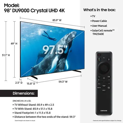 UN98DU9000FXZA Samsung 98” DU9000 Crystal UHD Smart Tizen TV-9