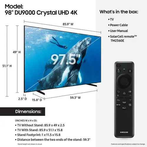 UN98DU9000FXZA Samsung 98” DU9000 Crystal UHD Smart Tizen TV-9