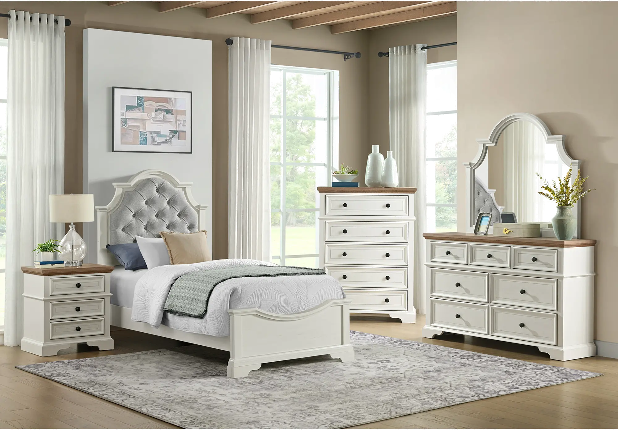 Easton White and Gray Twin Bed-2